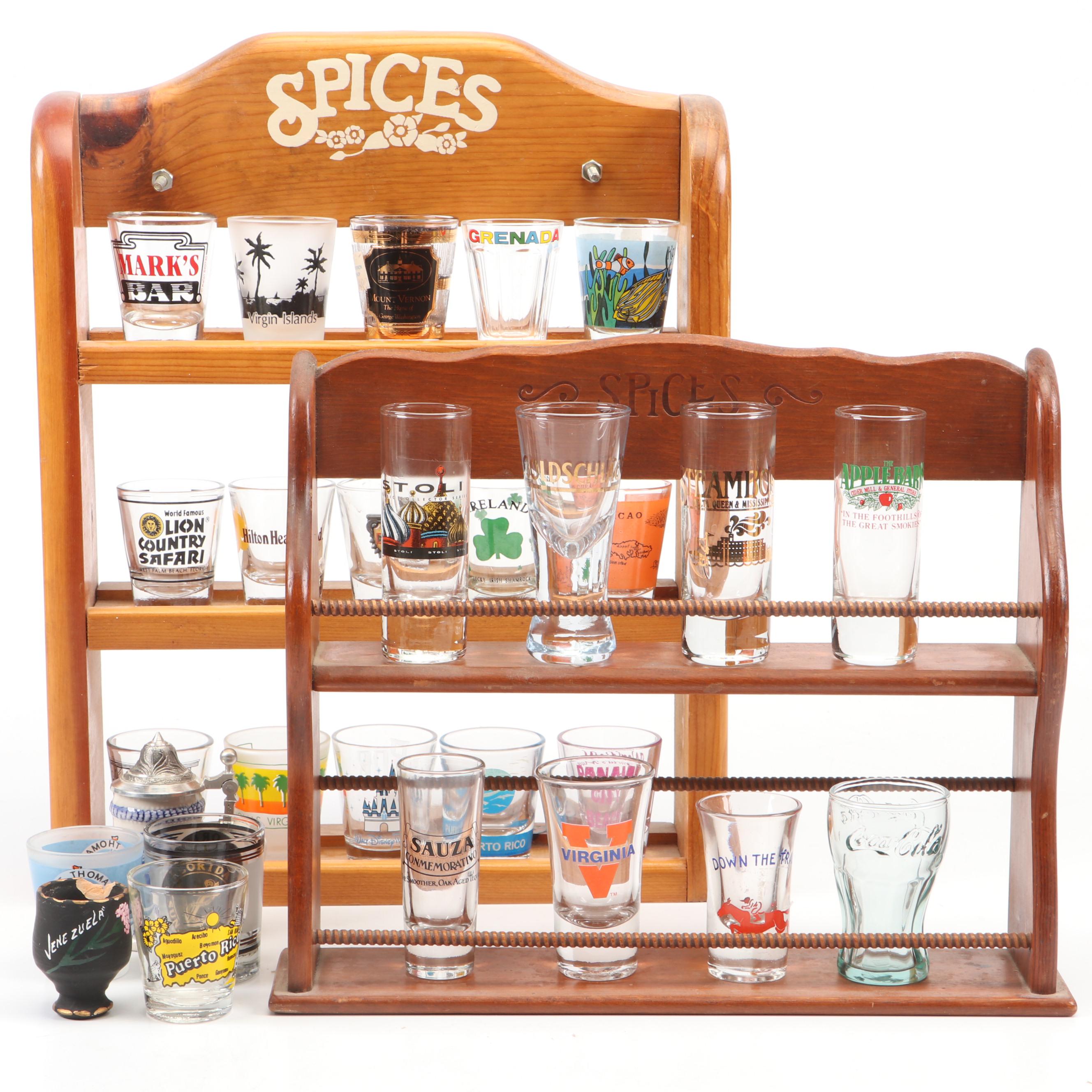 Souvenir and Collectible Shot Glasses with Display Racks