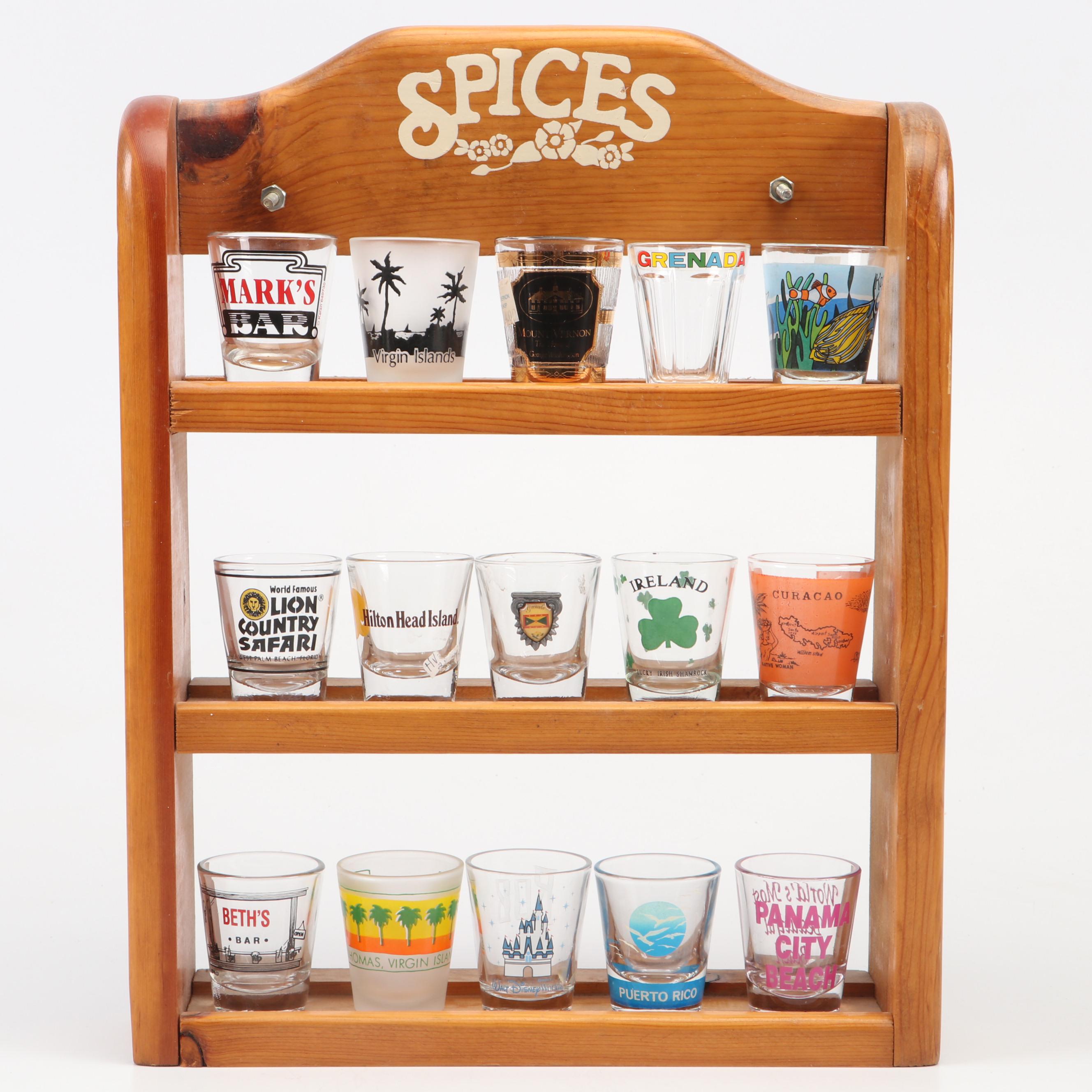 Souvenir and Collectible Shot Glasses with Display Racks