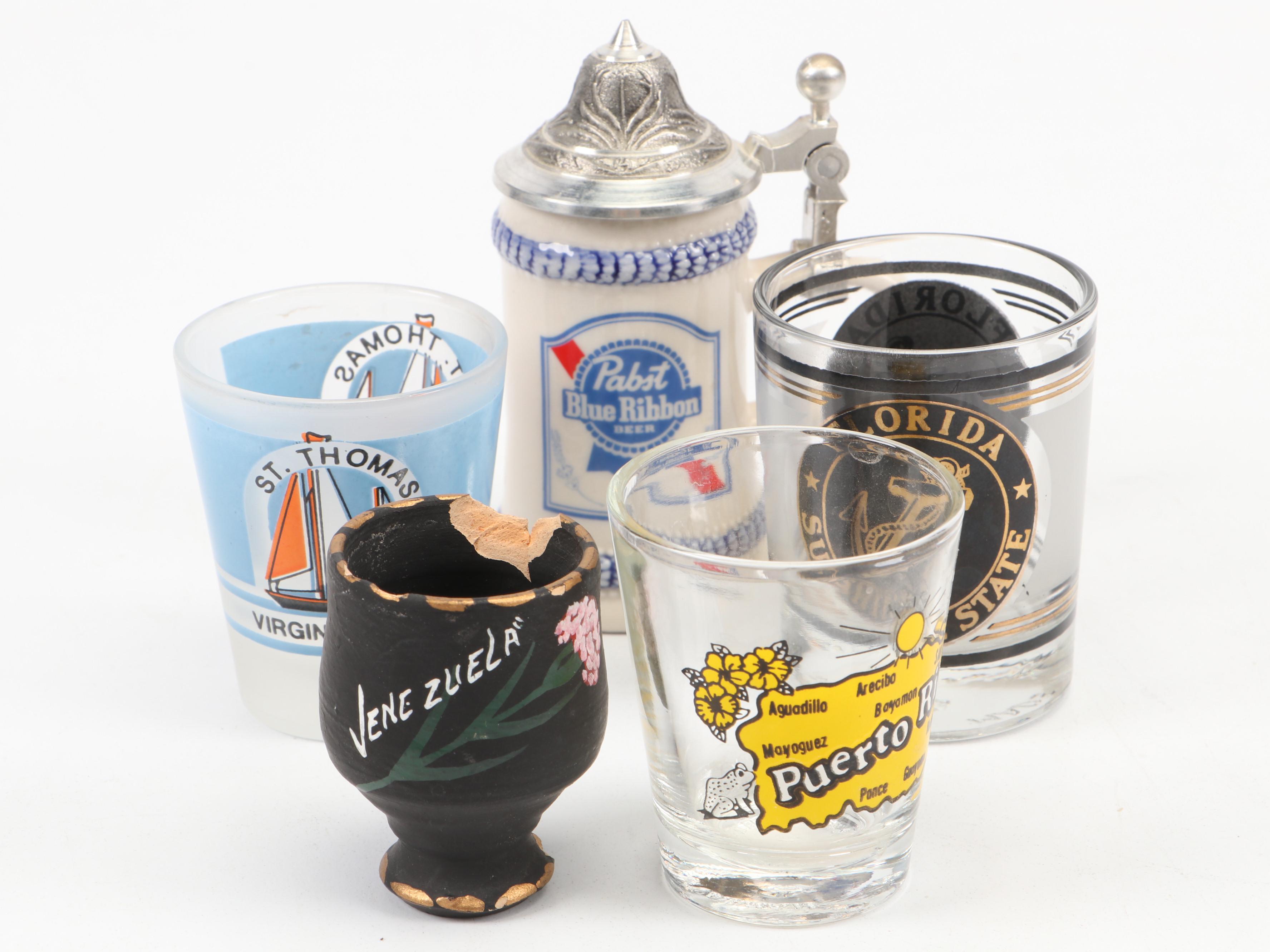 Souvenir and Collectible Shot Glasses with Display Racks