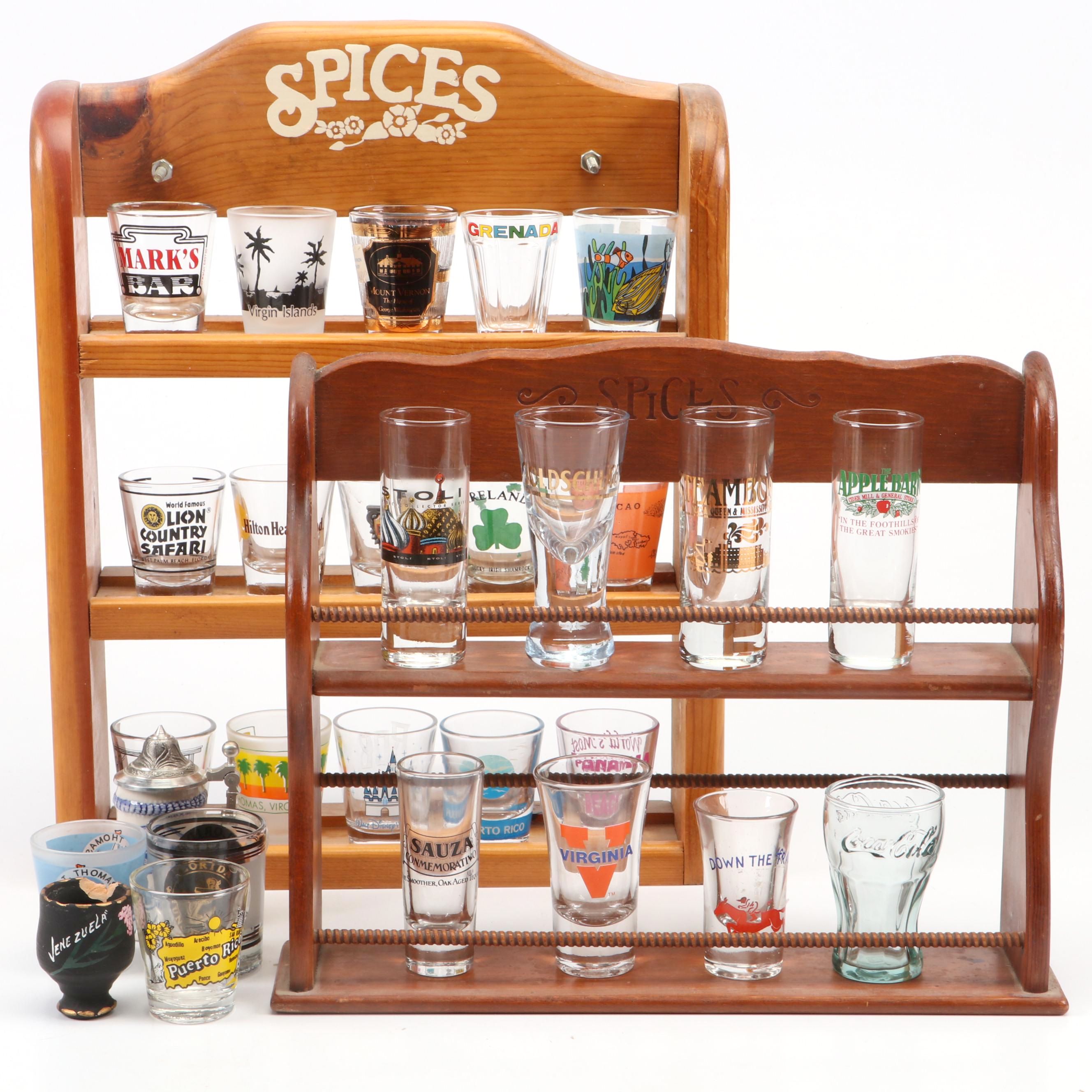 Souvenir and Collectible Shot Glasses with Display Racks