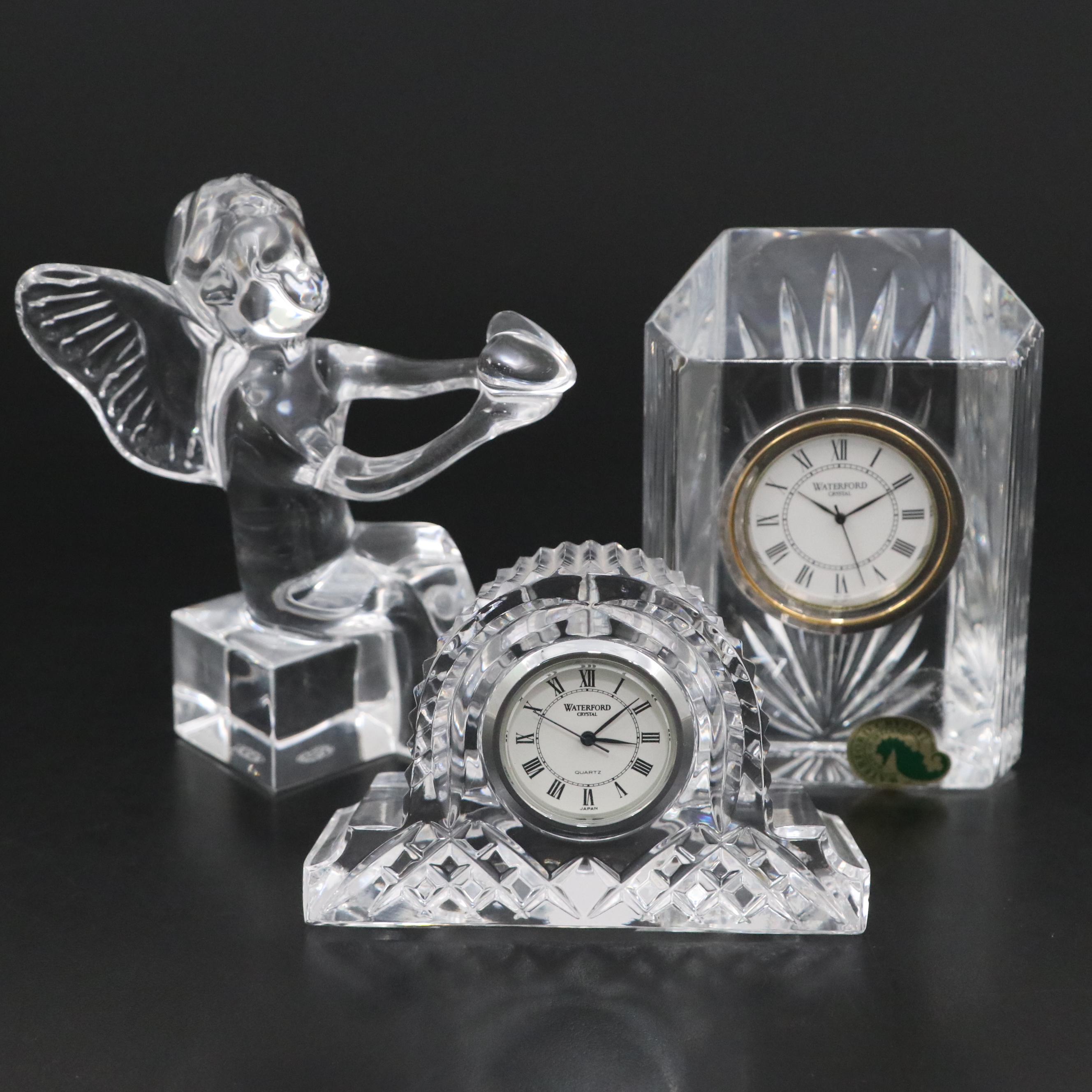 Baccarat Crystal Figurine with Waterford Crystal Clocks