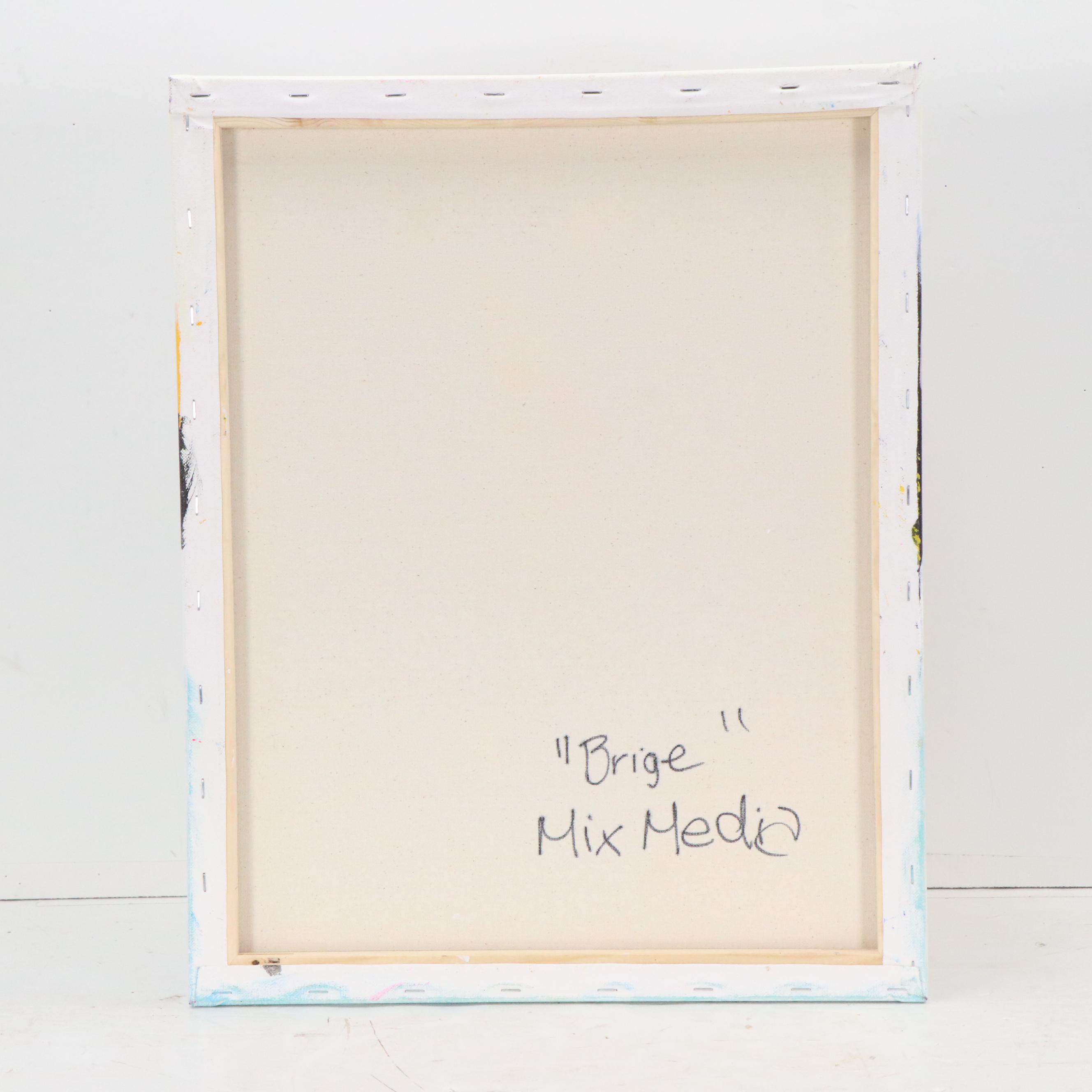 Milagros Pongo Mixed Media Painting "Brige," 21st Century