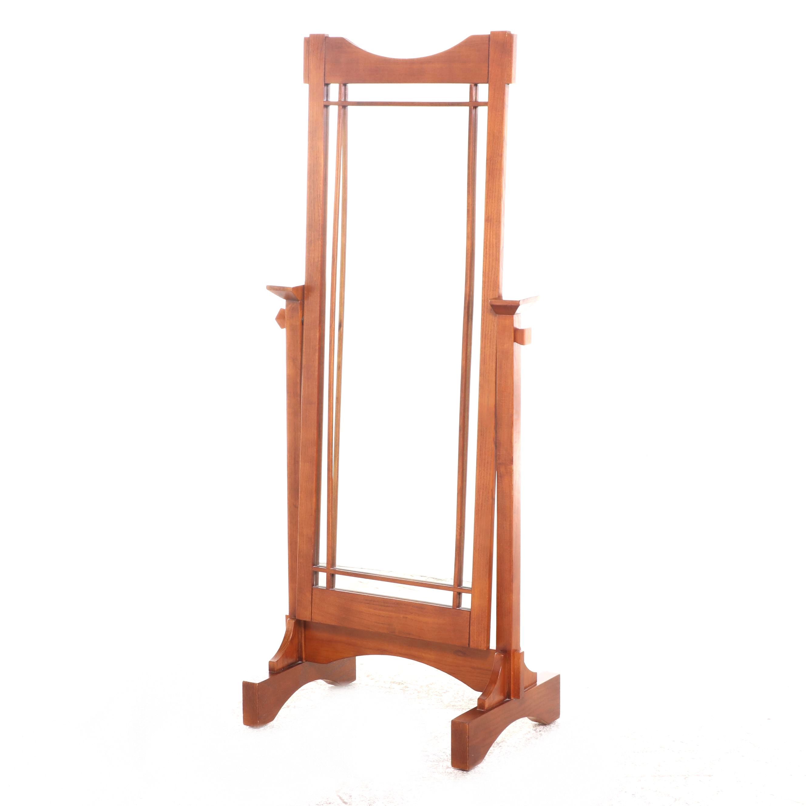 Powell Arts and Crafts Style Oak Cheval Mirror