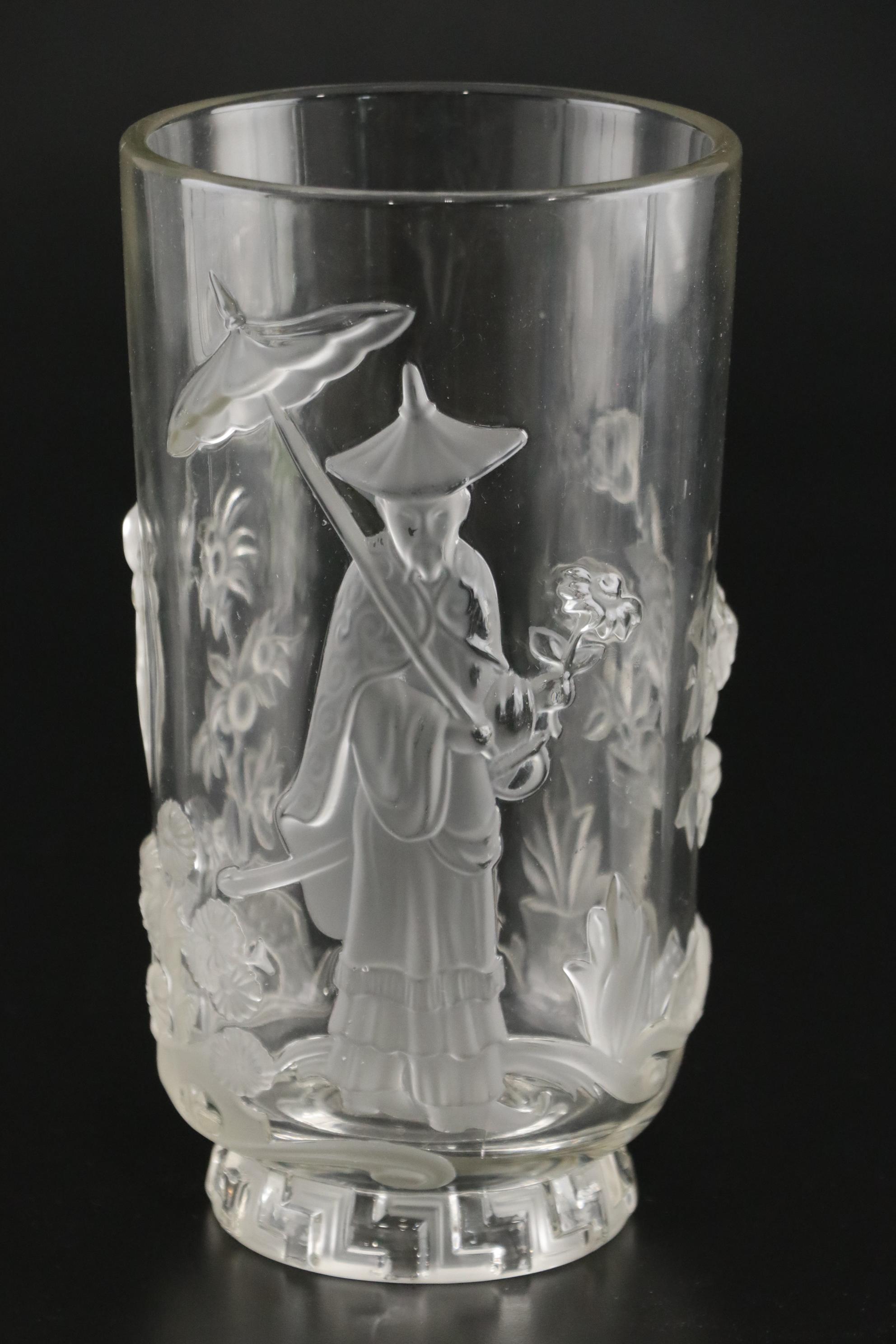 Antique Moser Intaglio Bud Vase With Verlys "Mandarin" Vase, Early 20th Century