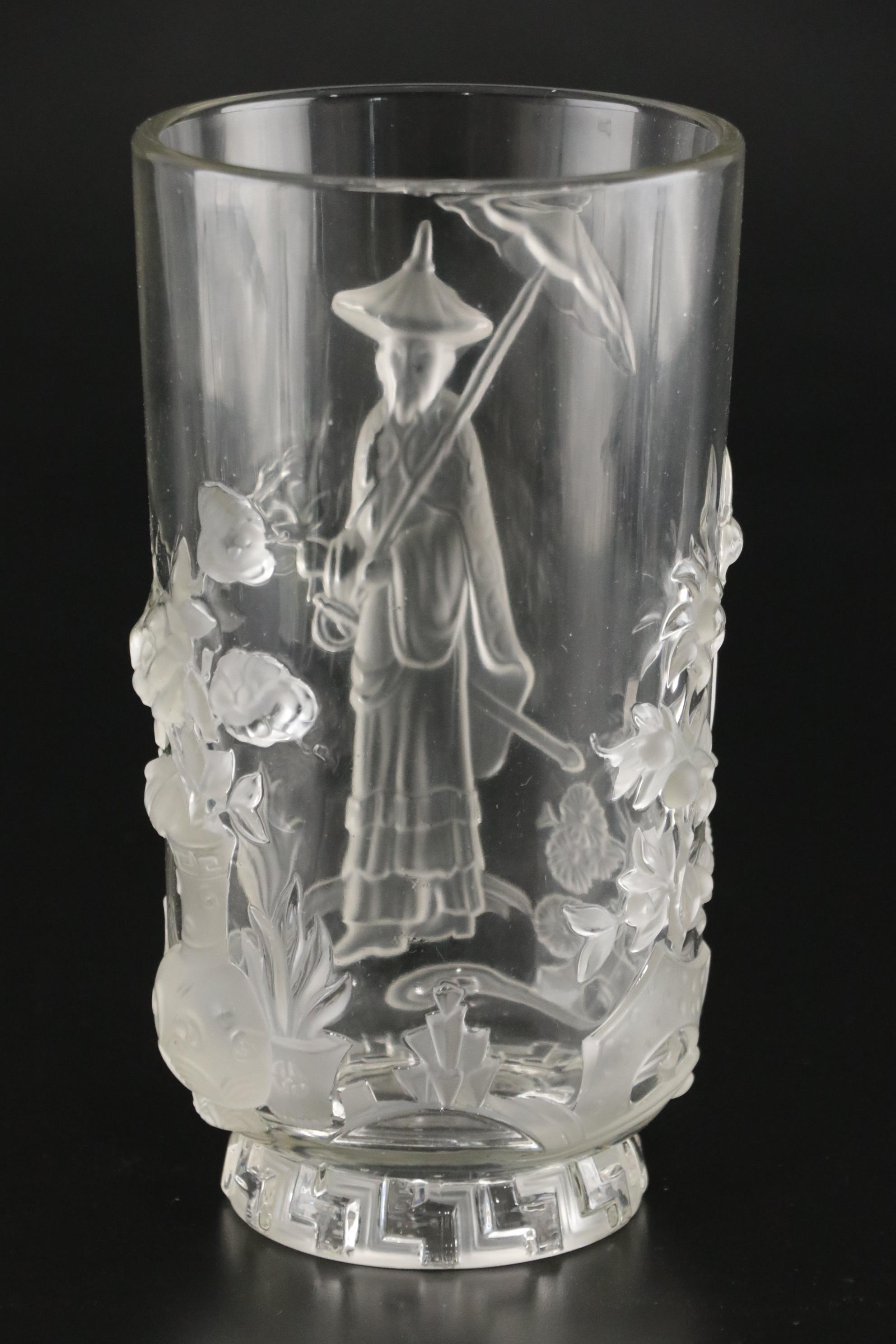 Antique Moser Intaglio Bud Vase With Verlys "Mandarin" Vase, Early 20th Century