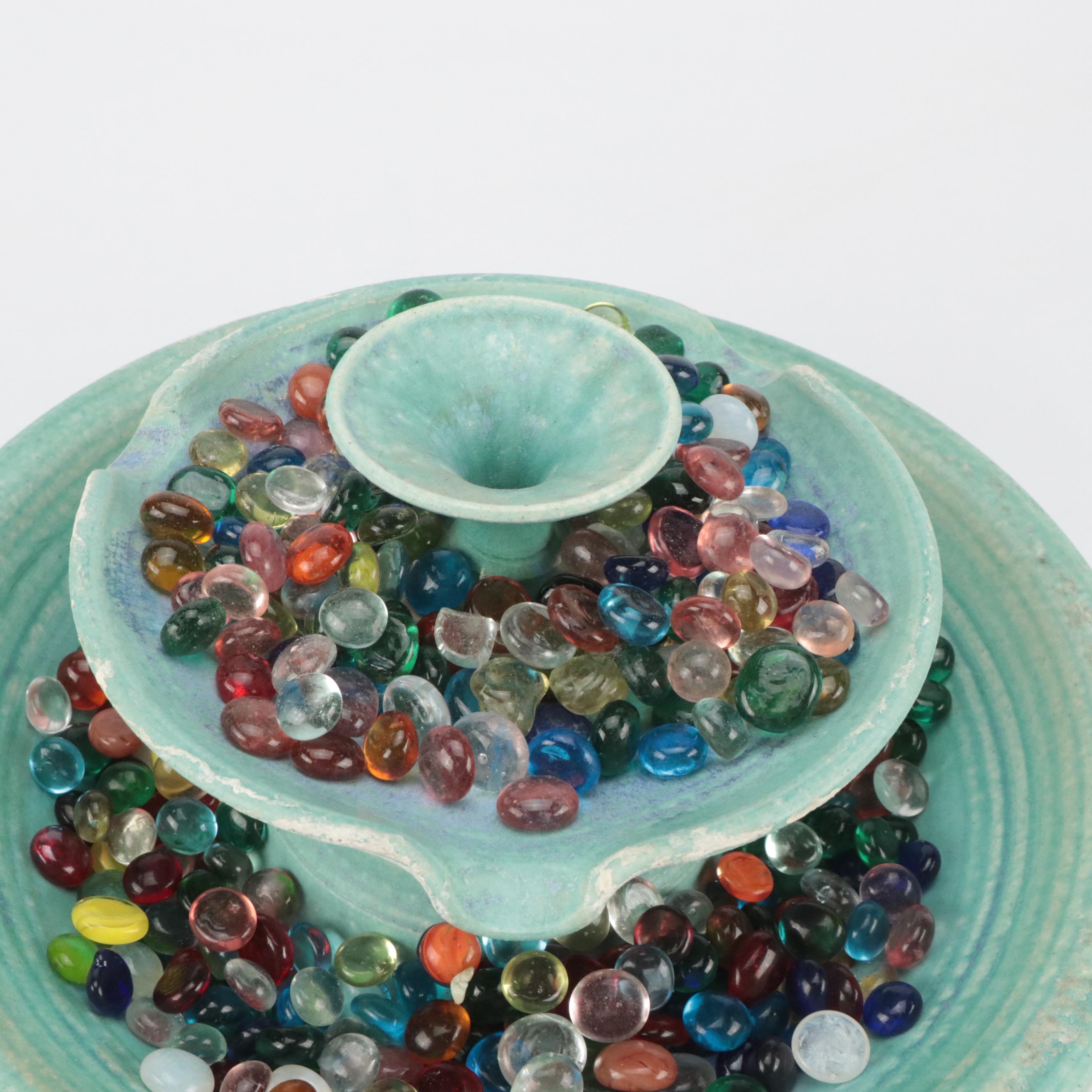 Wheel-Thrown Art Pottery Table Fountain with Glass Marbles
