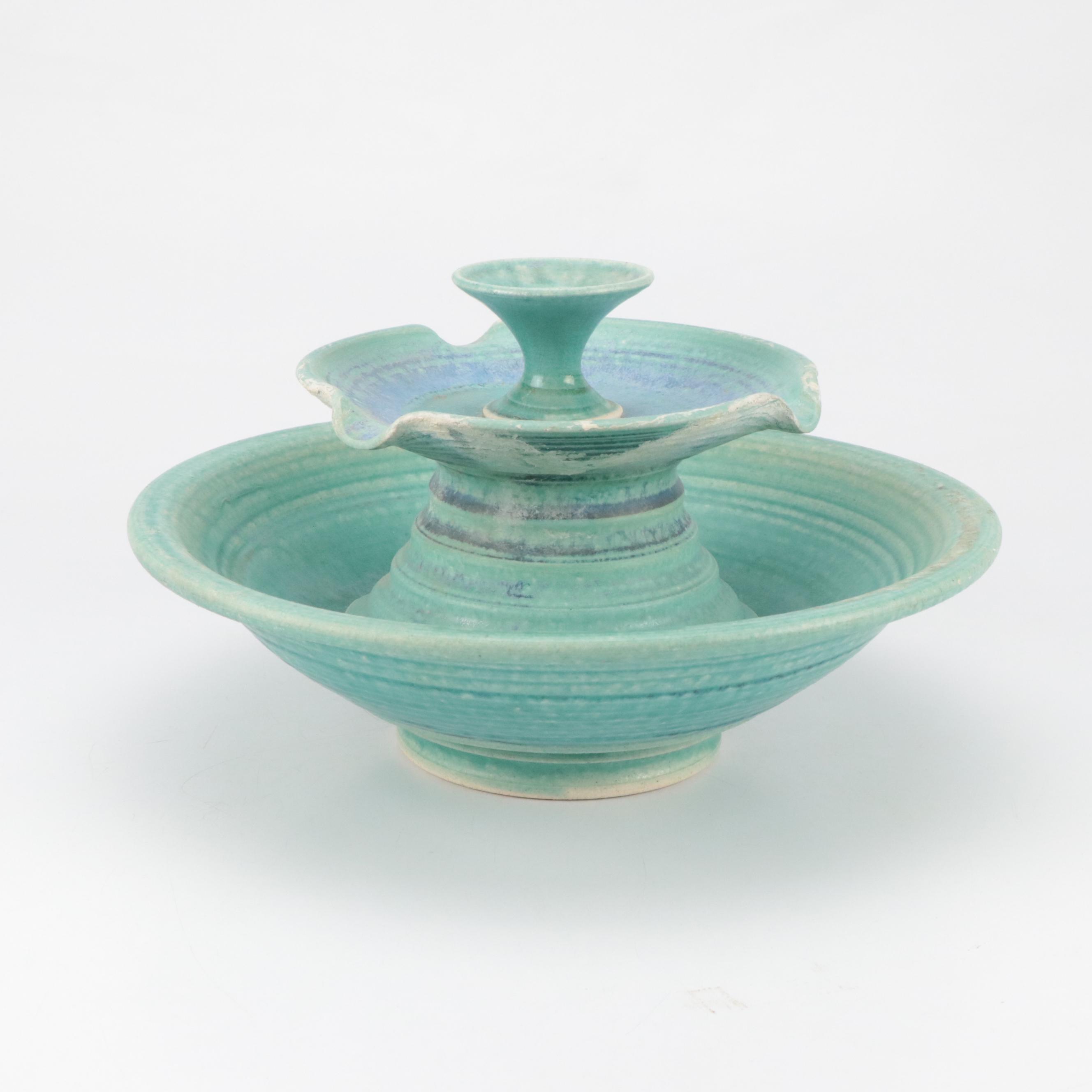 Wheel-Thrown Art Pottery Table Fountain with Glass Marbles