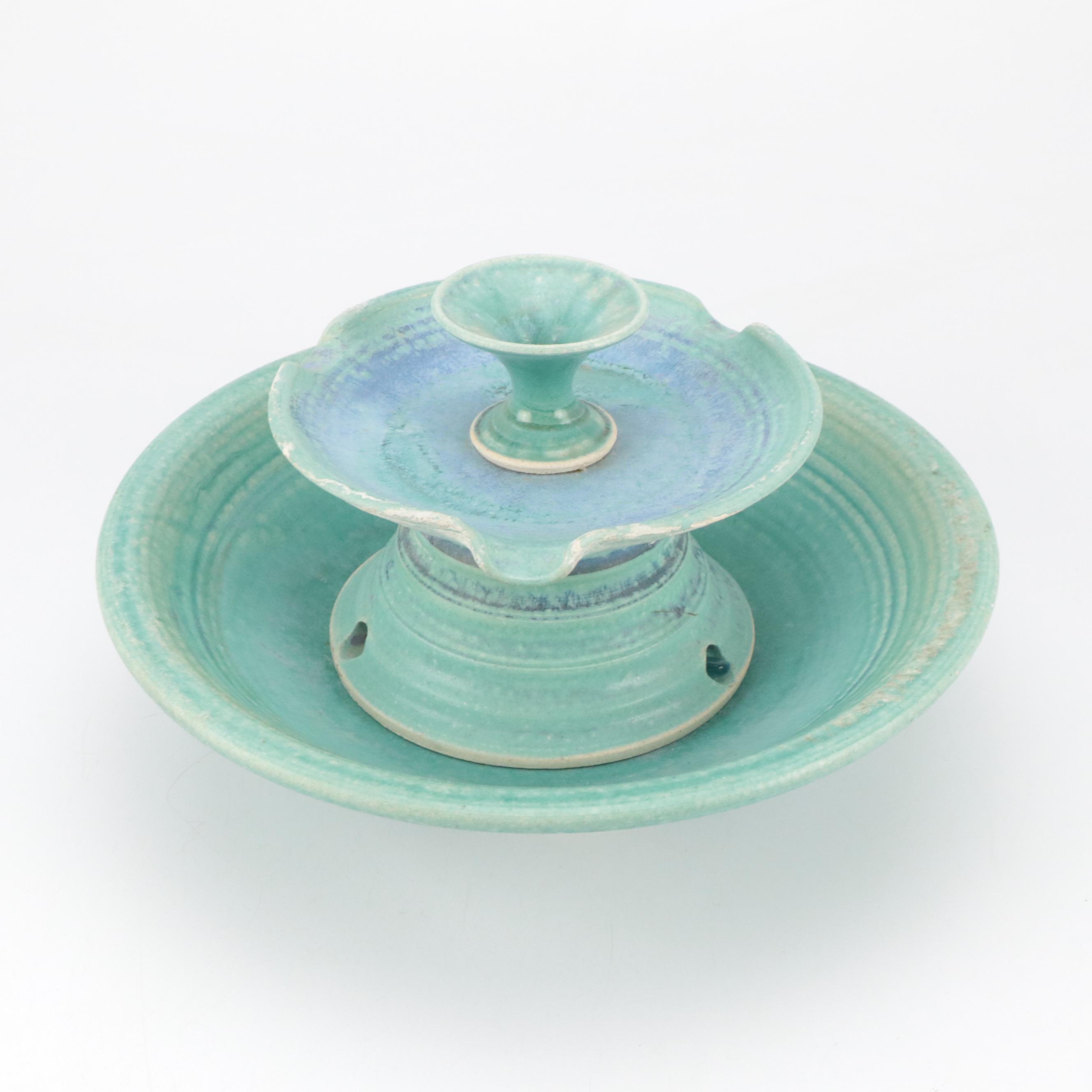 Wheel-Thrown Art Pottery Table Fountain with Glass Marbles
