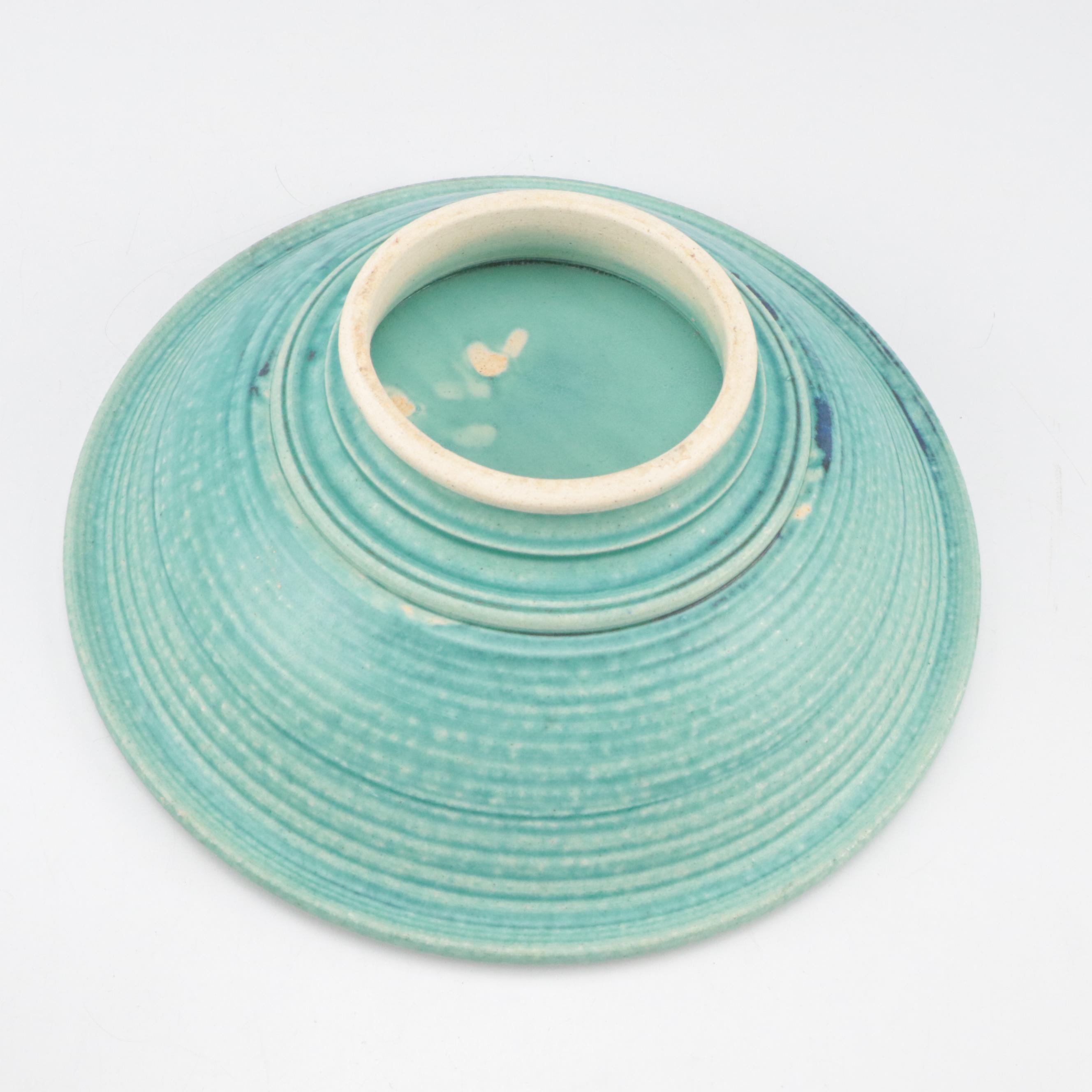 Wheel-Thrown Art Pottery Table Fountain with Glass Marbles