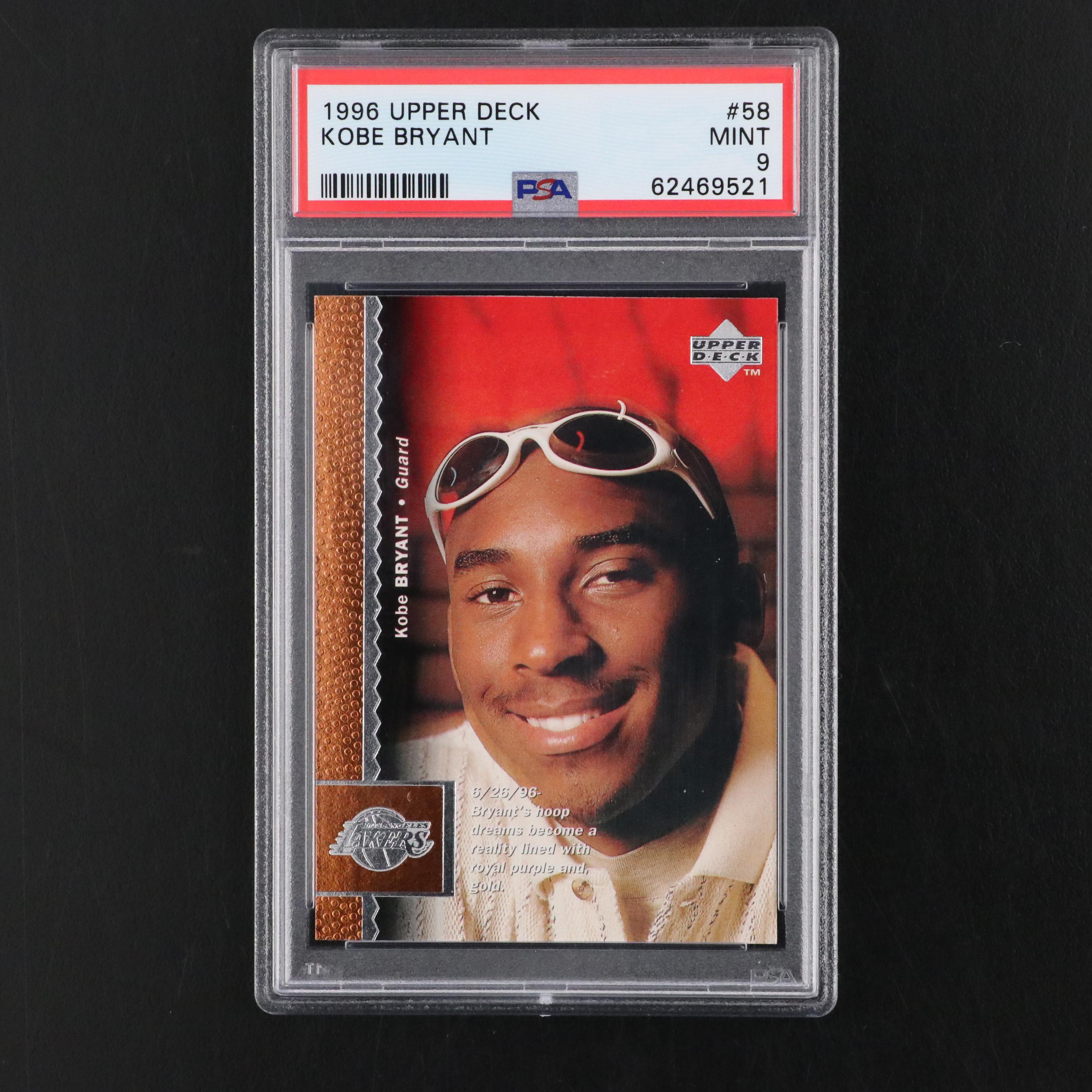 1996 Upper Deck Kobe Bryant Los Angeles Lakers Rookie Card #58 Graded PSA 9 Mint