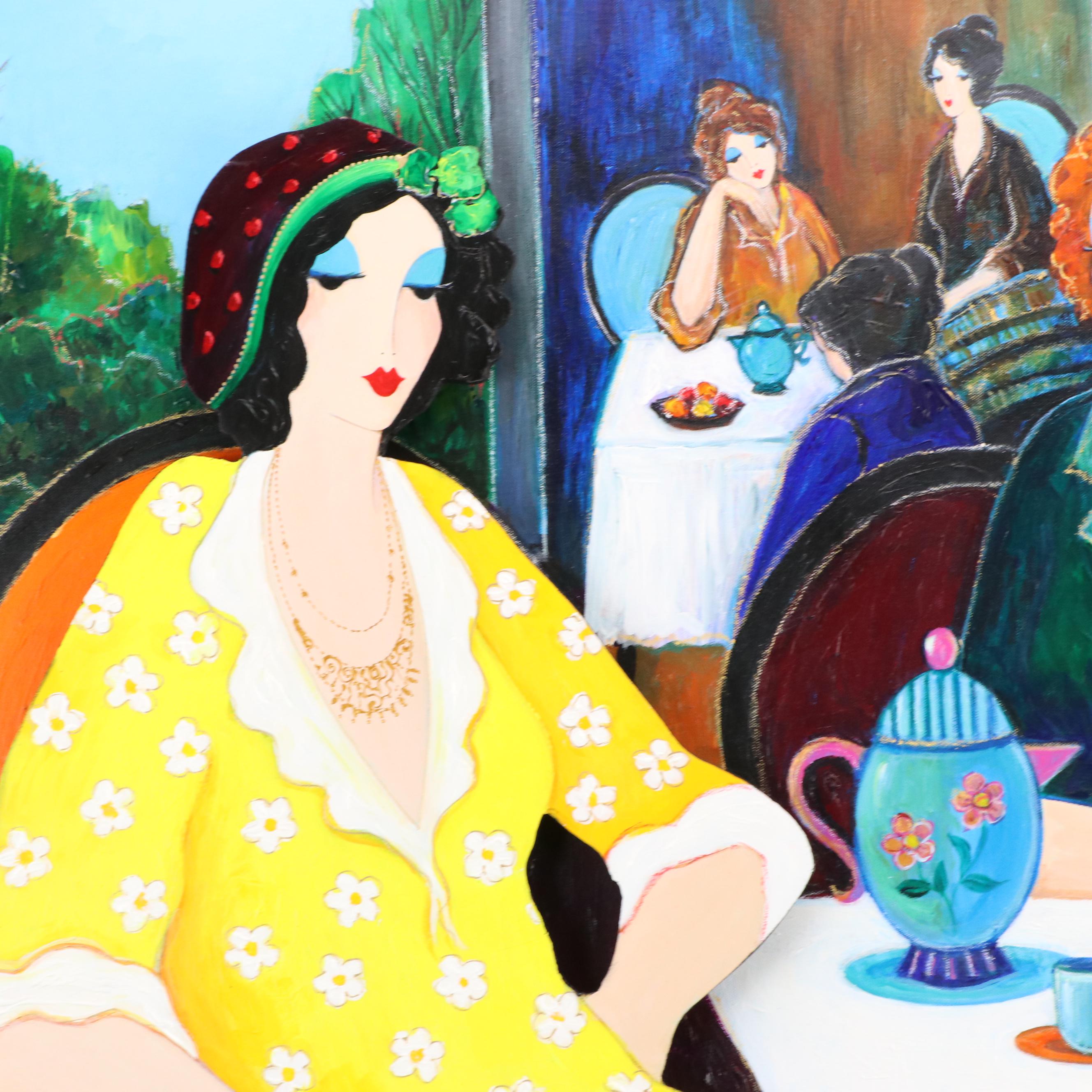 Itzchak Tarkay Cafe Scene Dimensional Mixed Media Painting