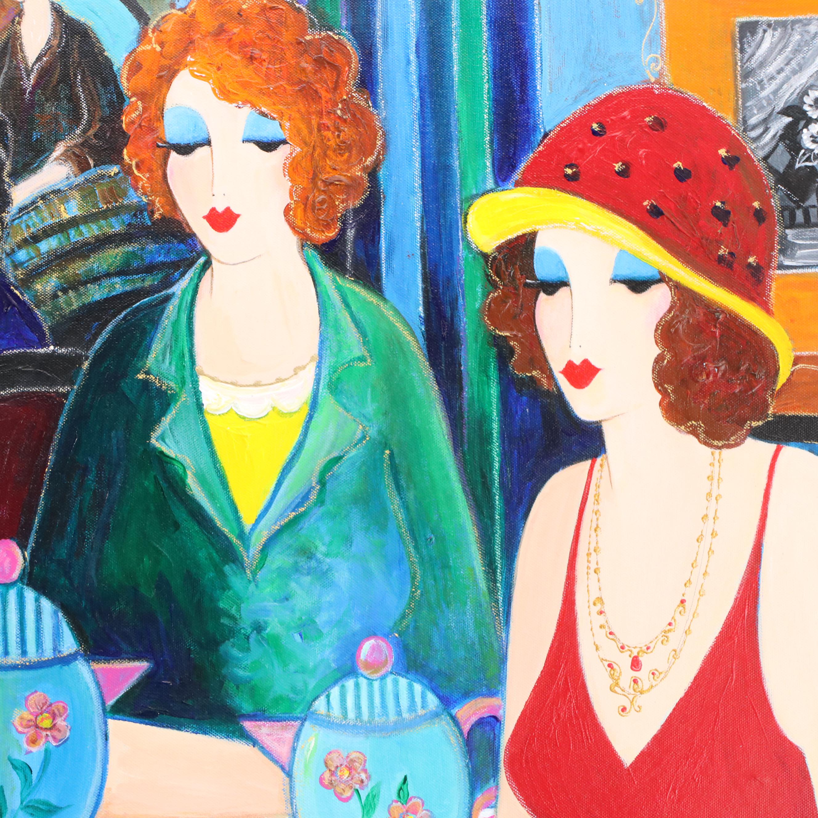 Itzchak Tarkay Cafe Scene Dimensional Mixed Media Painting