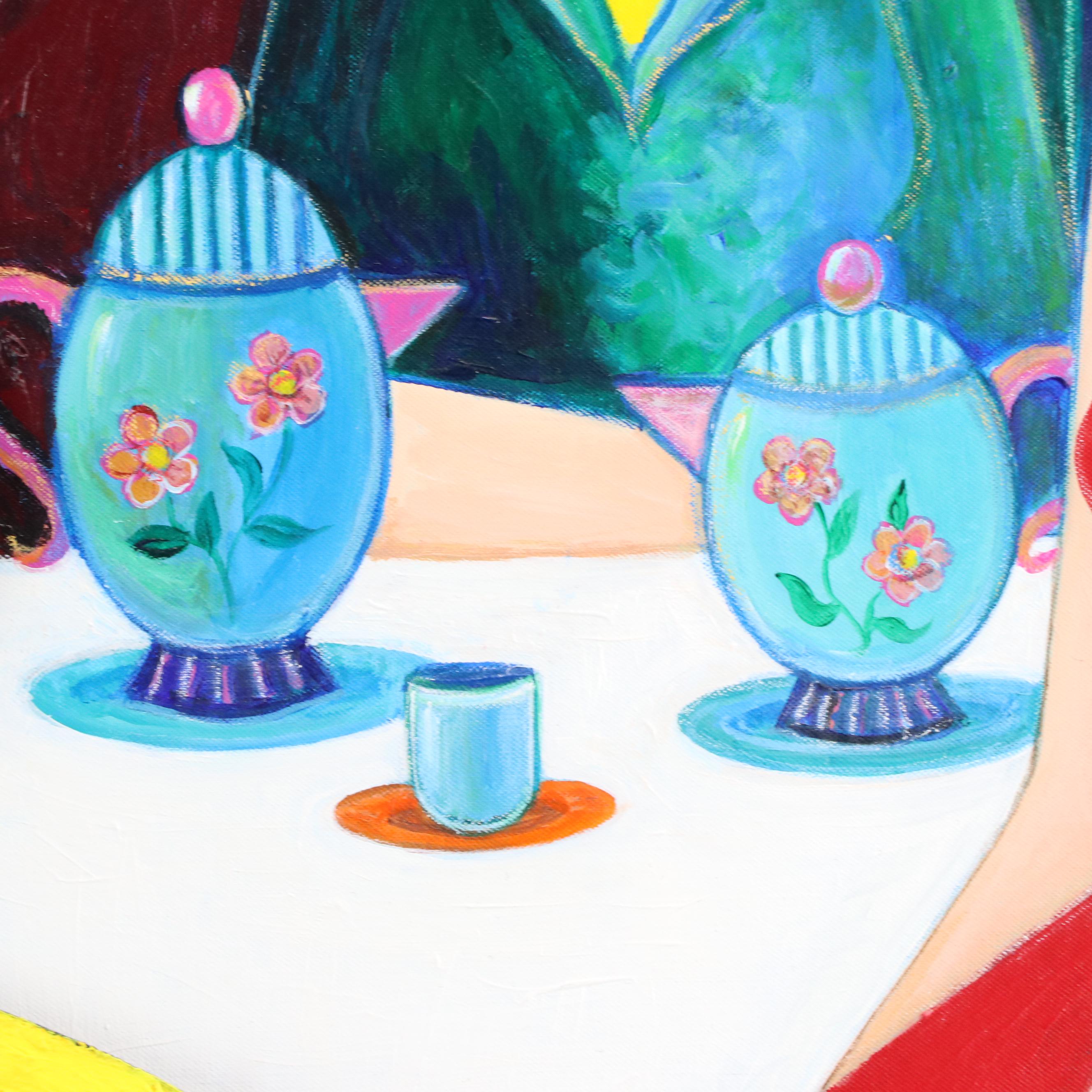 Itzchak Tarkay Cafe Scene Dimensional Mixed Media Painting