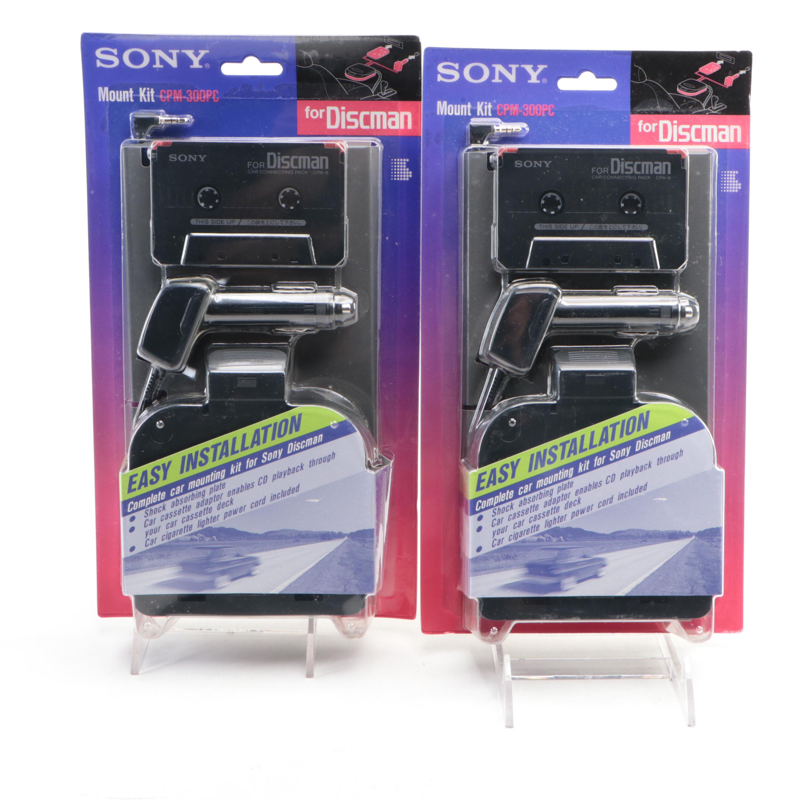 Sony Discmans and Car Mount Kits with Audio Cassette Tapes and Storage Case