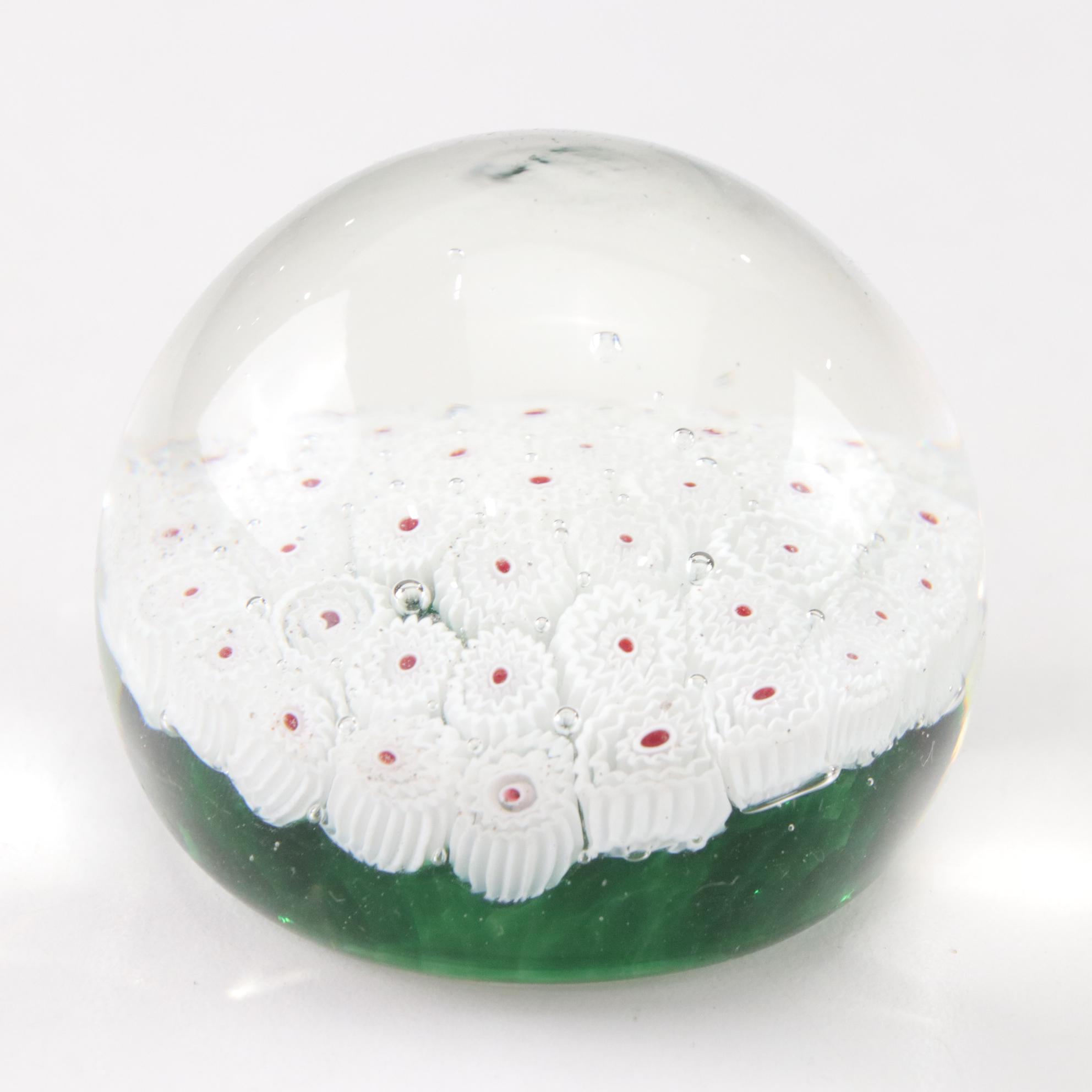 Millefiori Art Glass Paperweights Featuring Perthshire and Footed Design