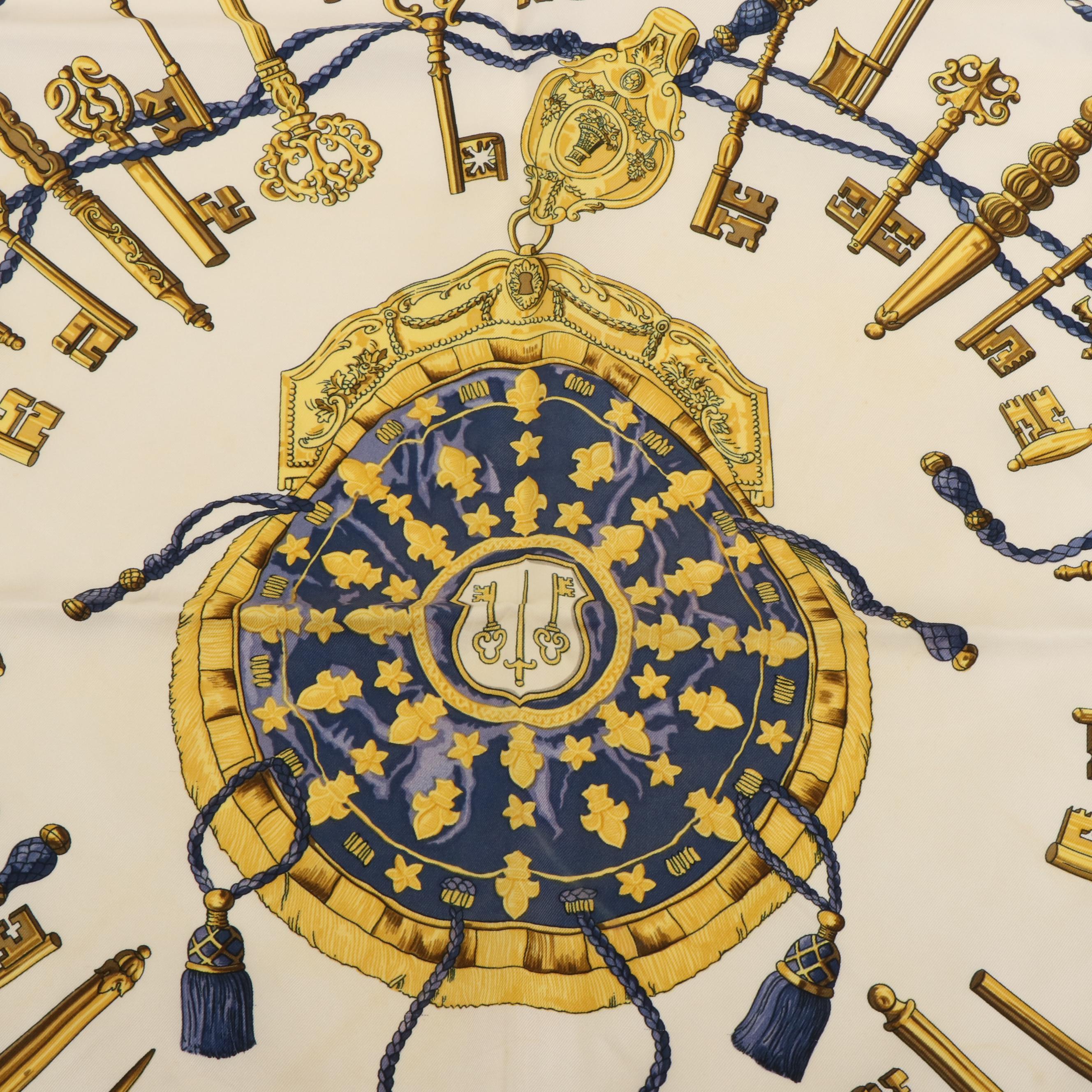 Hermès Early Issue "Les Cles" Silk Twill Scarf 90 with Box