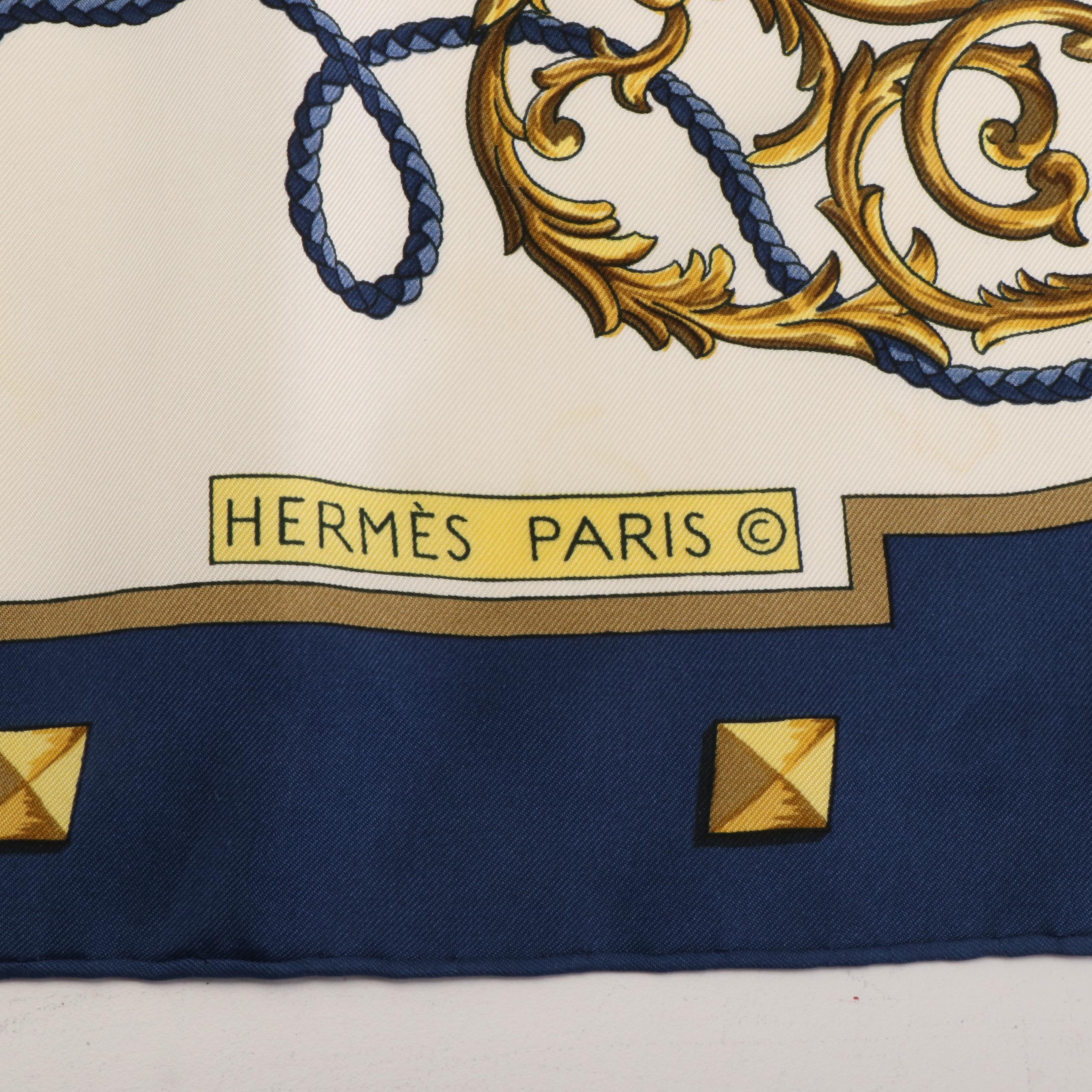 Hermès Early Issue "Les Cles" Silk Twill Scarf 90 with Box