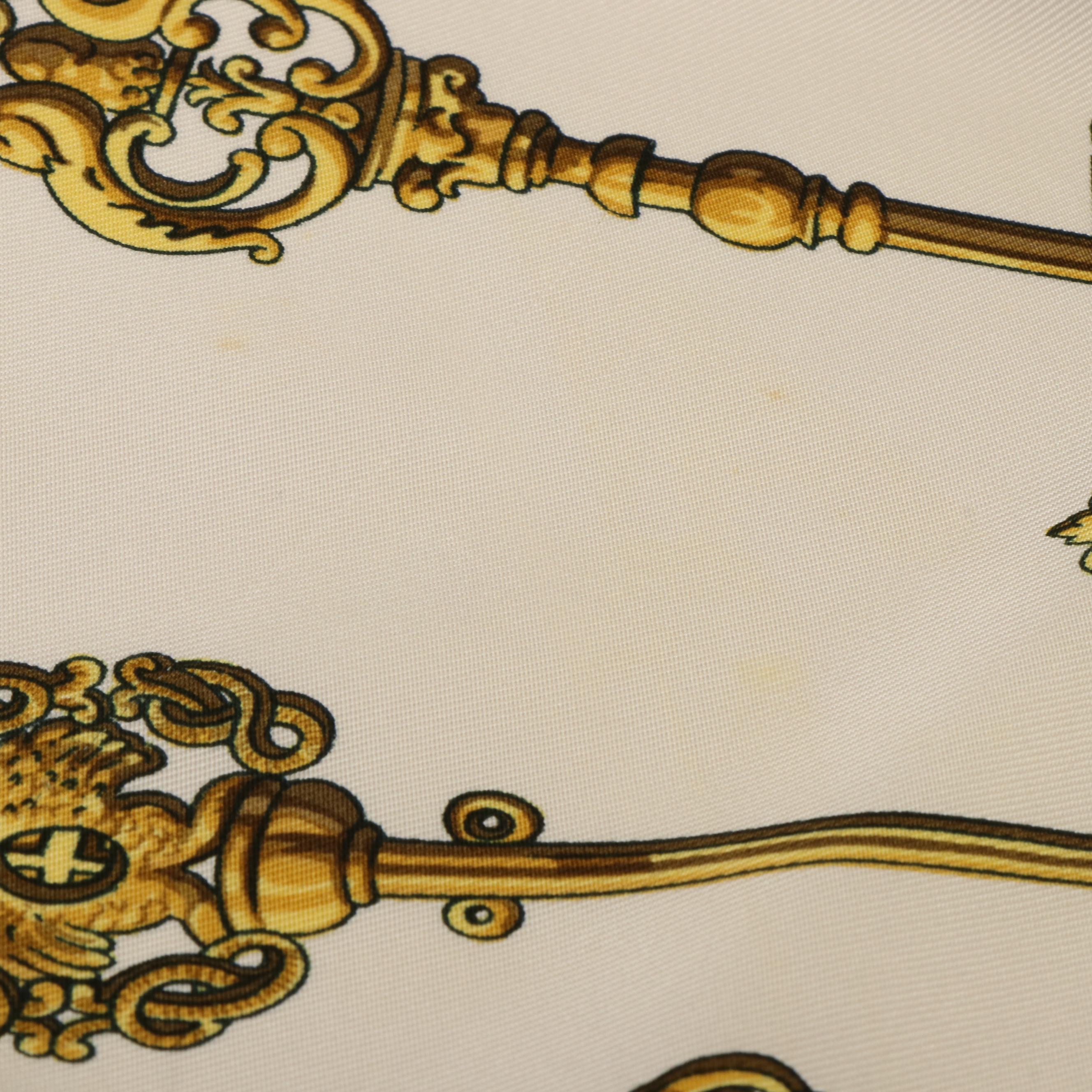 Hermès Early Issue "Les Cles" Silk Twill Scarf 90 with Box