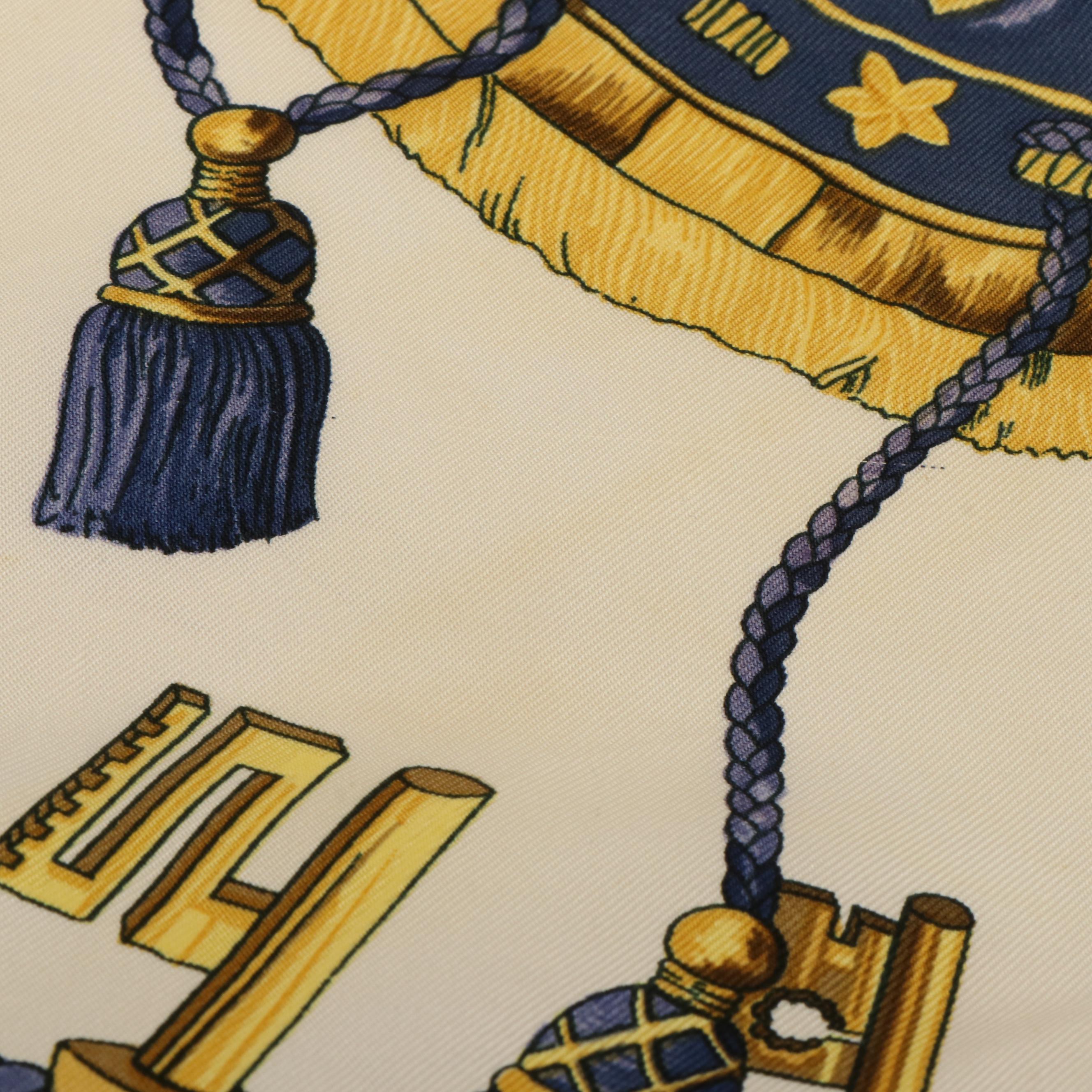 Hermès Early Issue "Les Cles" Silk Twill Scarf 90 with Box