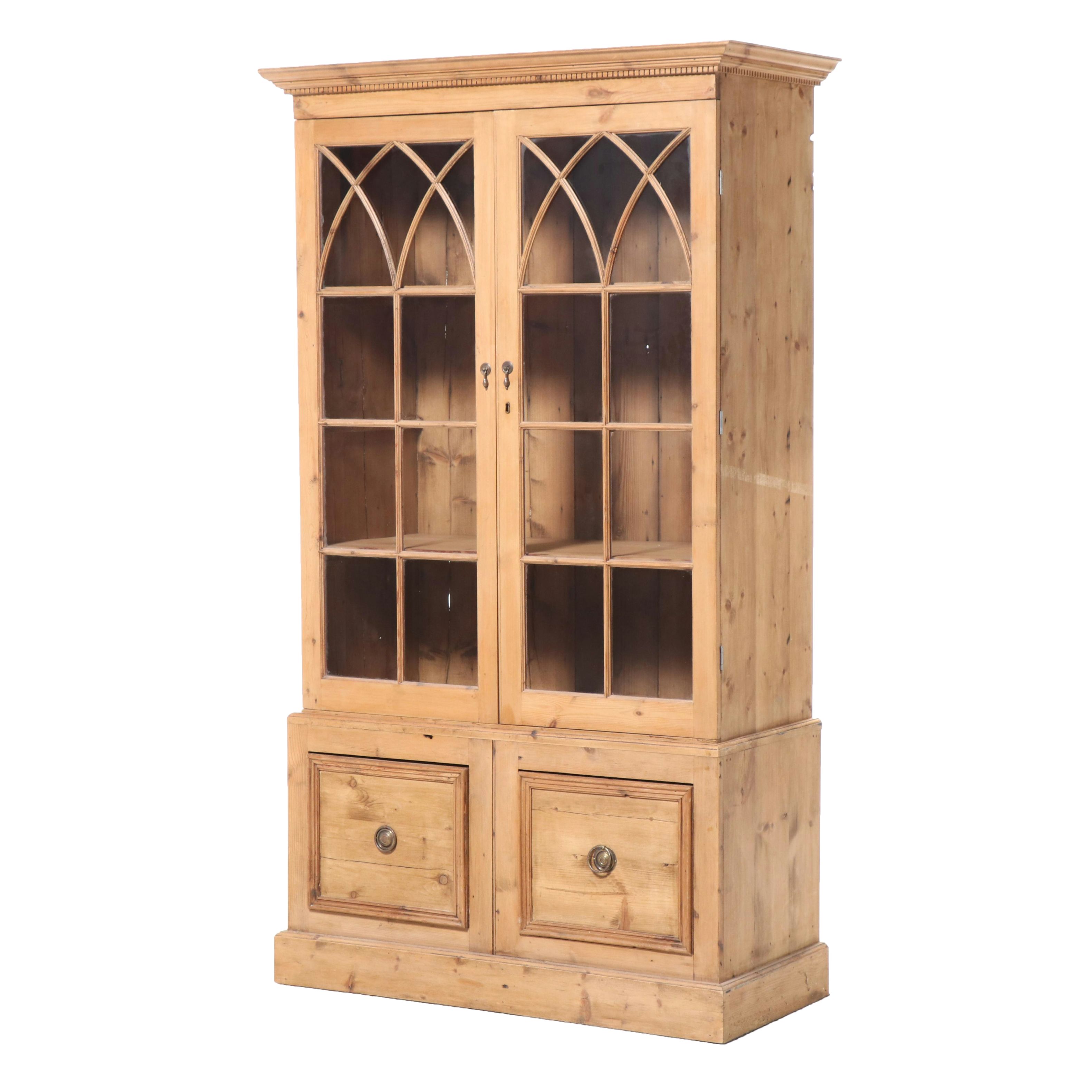 Federal Style Scrubbed Pine China Cabinet, 19th Century
