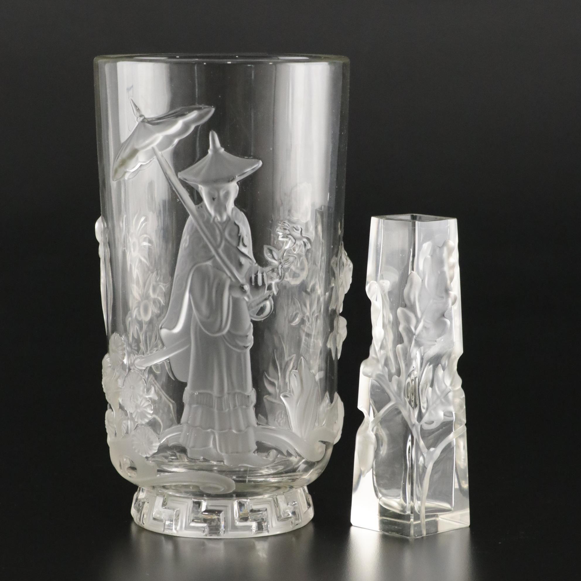 Antique Moser Intaglio Bud Vase With Verlys "Mandarin" Vase, Early 20th Century