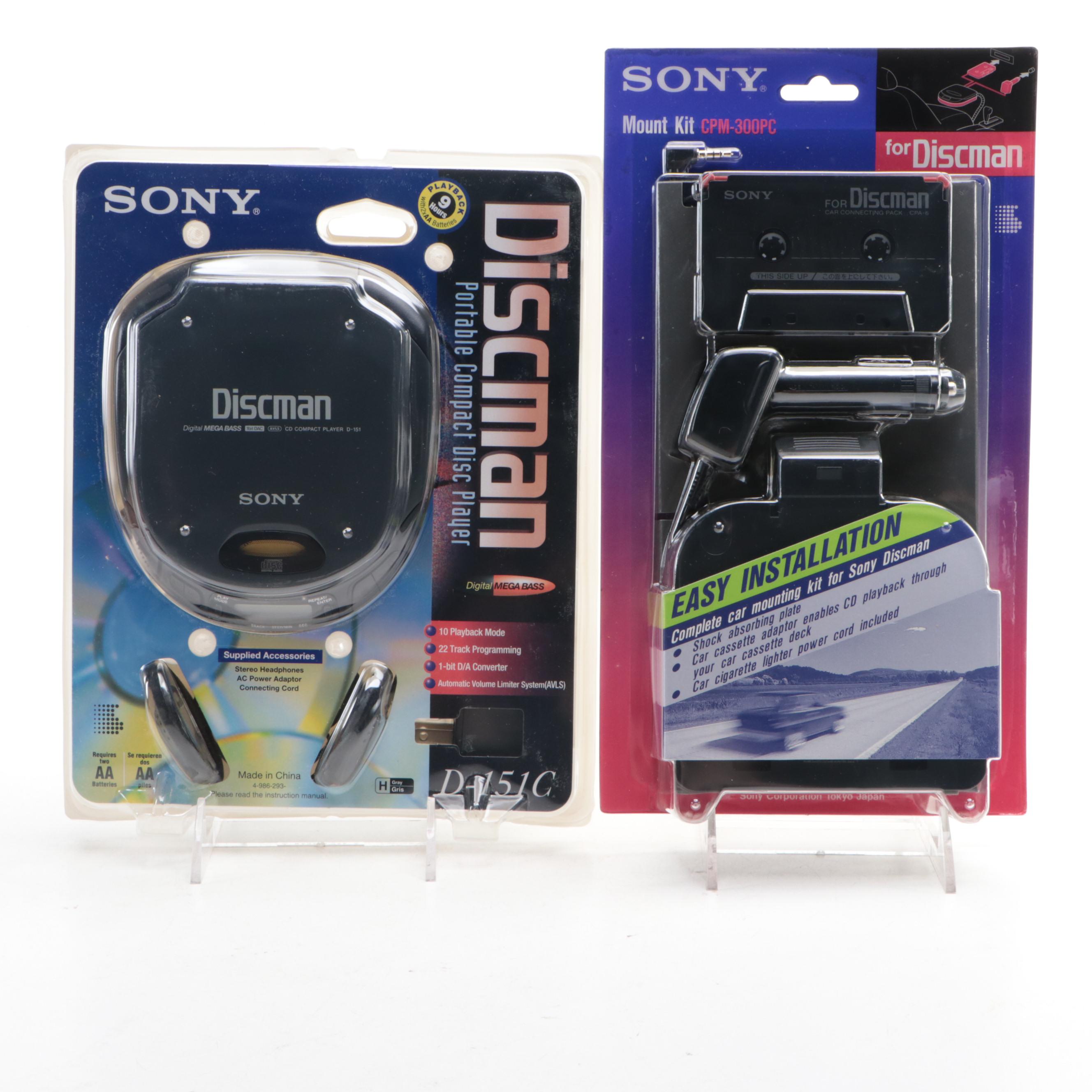 Sony Discman & Car Mount Kit with Audio Cassette Tapes and Hard Cases