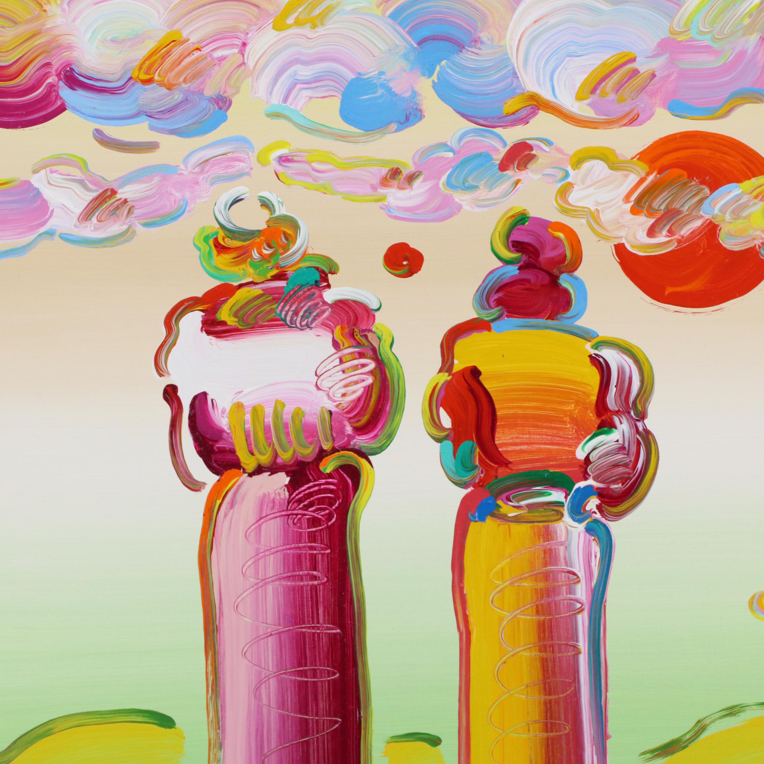 Peter Max Psychedelic Acrylic Painting "Two Sages Looking at Sunrise V," 2014