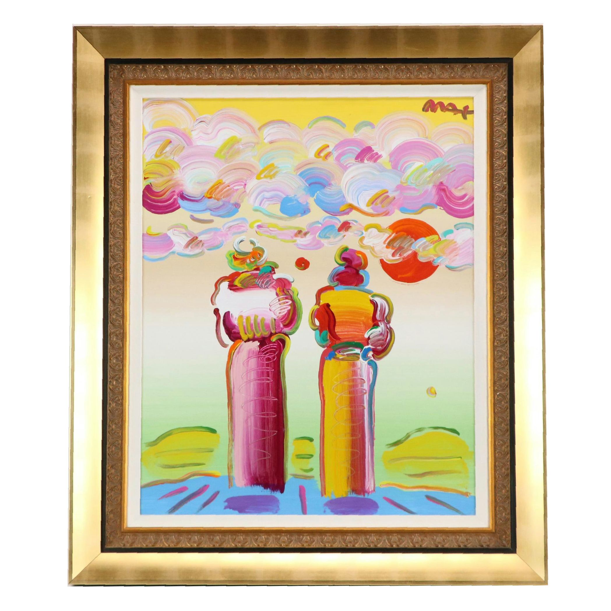 Peter Max Psychedelic Acrylic Painting "Two Sages Looking at Sunrise V," 2014