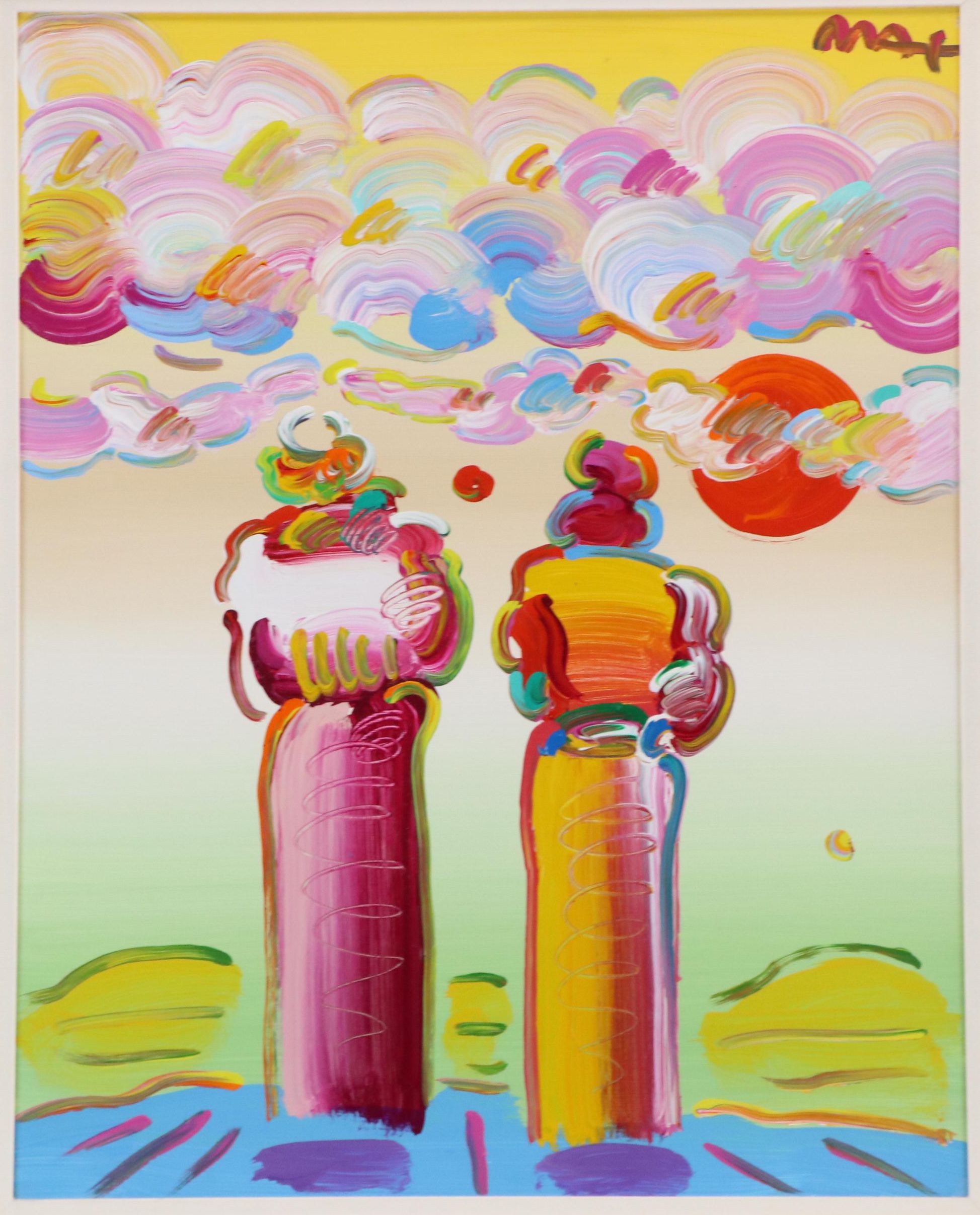 Peter Max Psychedelic Acrylic Painting "Two Sages Looking at Sunrise V," 2014