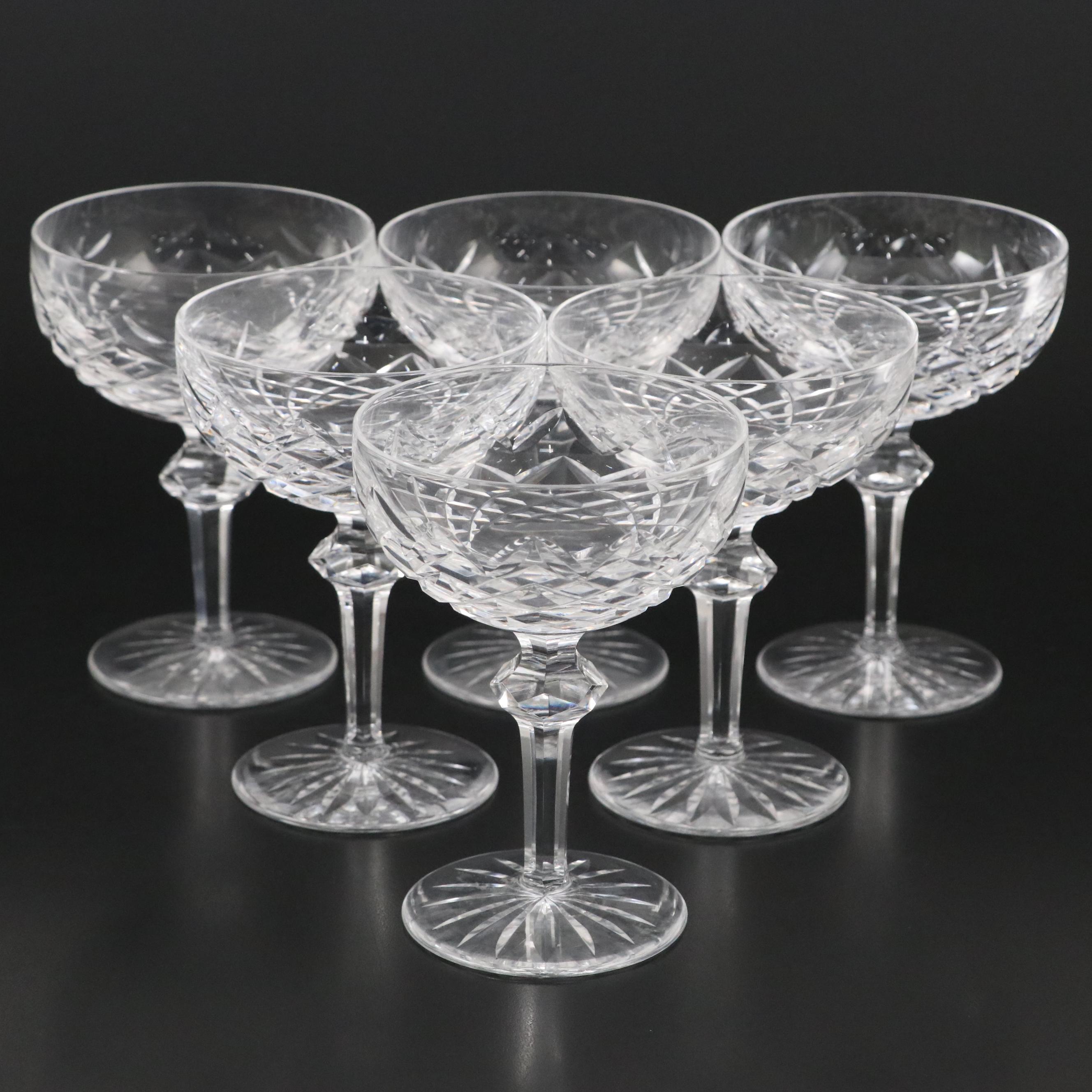 Waterford Crystal "Powerscourt" Champagne Coupes, Mid to Late 20th Century
