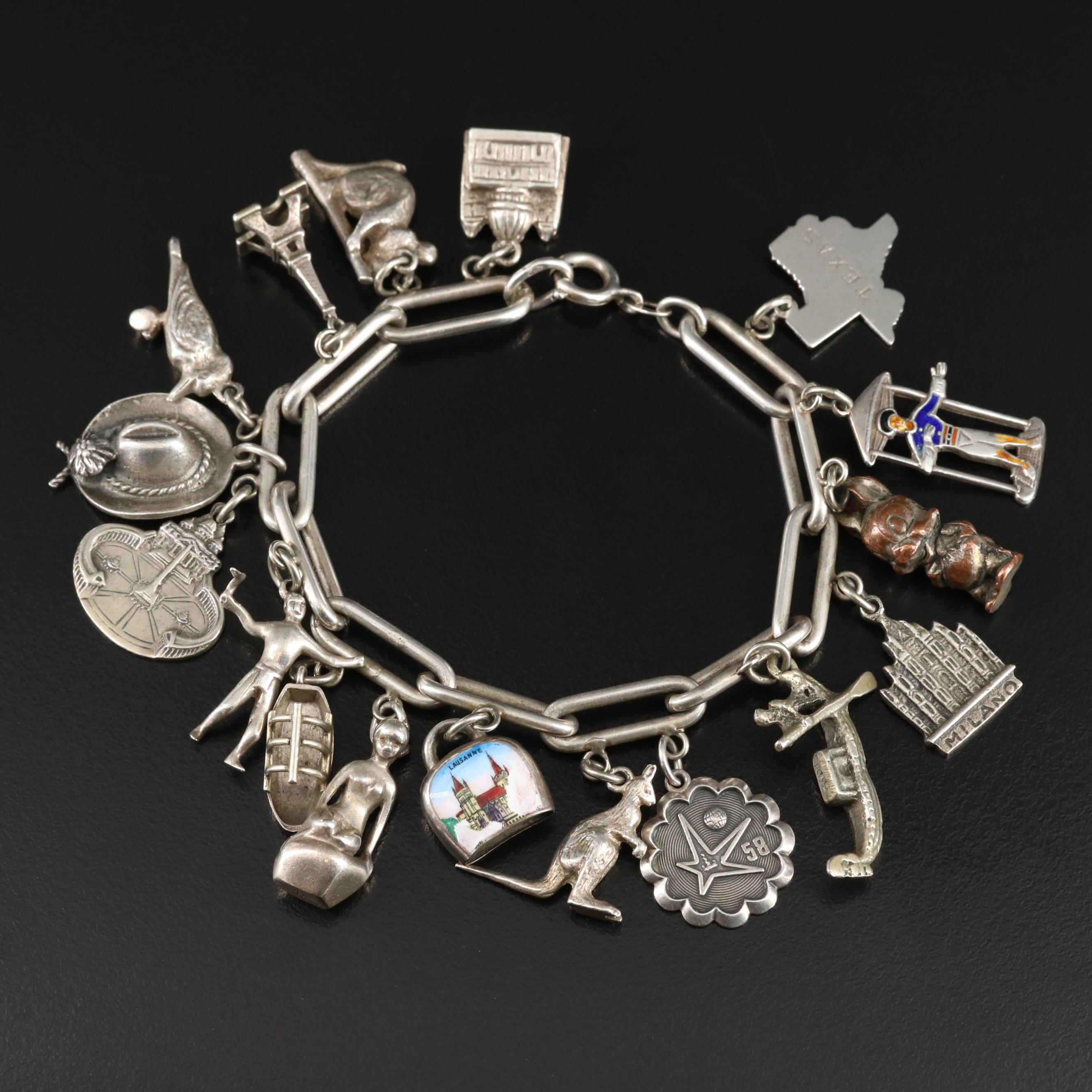 Vintage Sterling Travel Bracelet Including 800 Silver