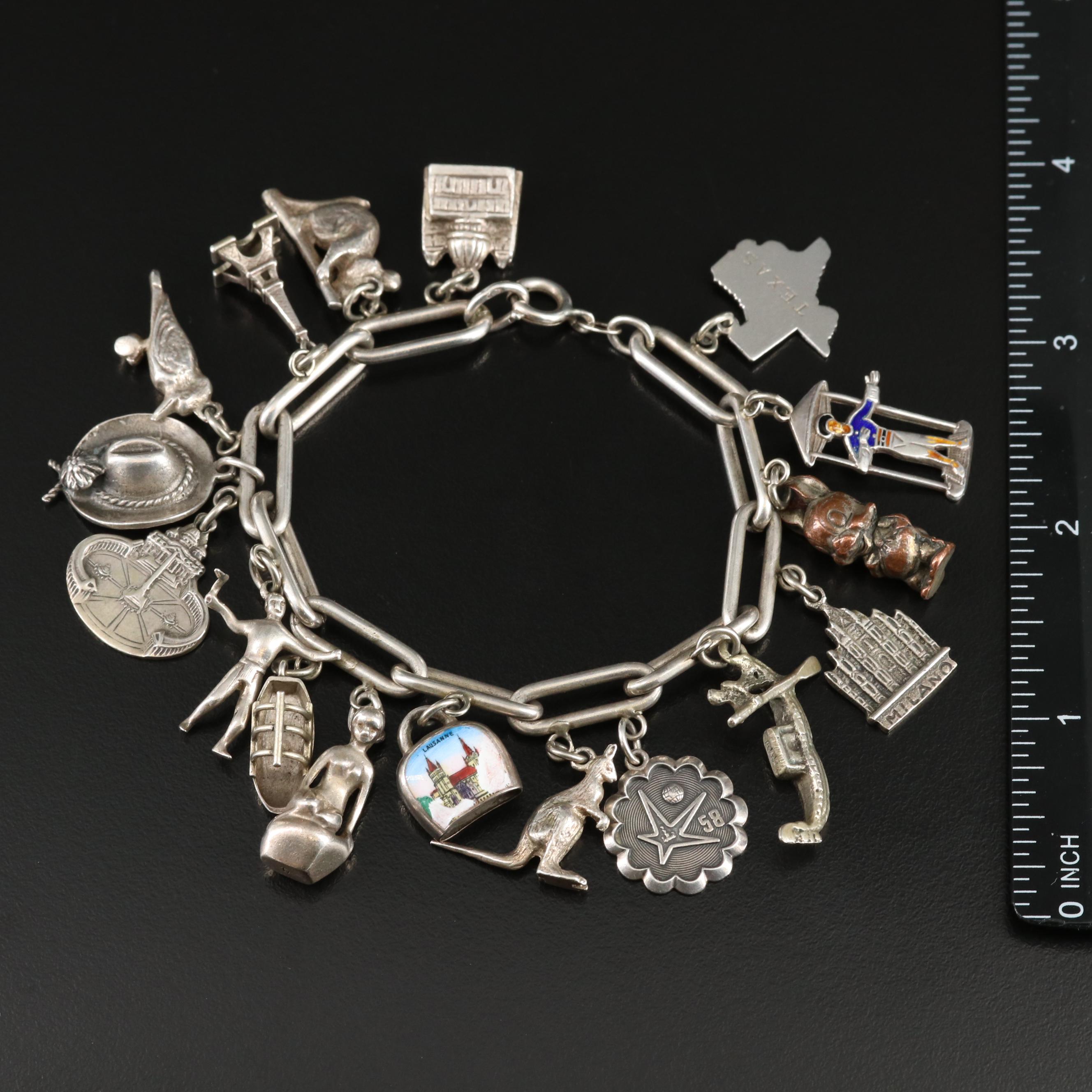 Vintage Sterling Travel Bracelet Including 800 Silver