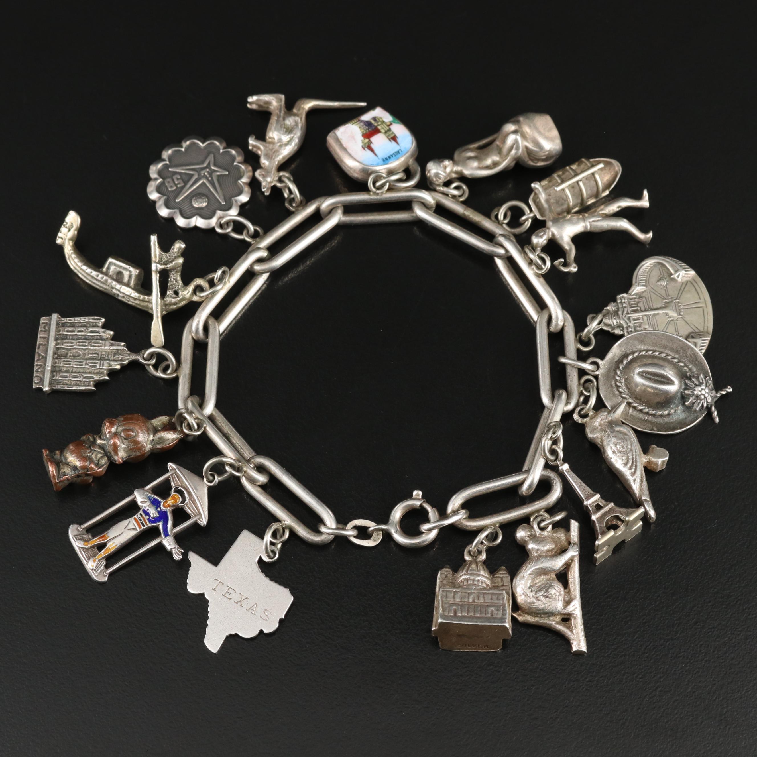 Vintage Sterling Travel Bracelet Including 800 Silver