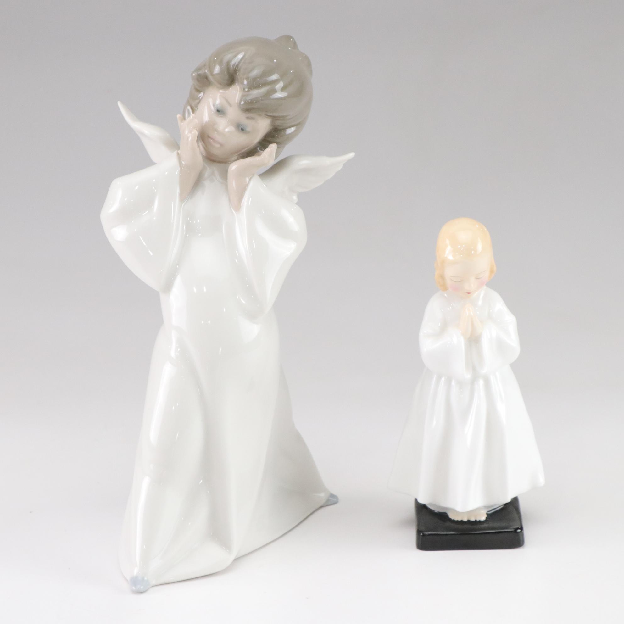 Lladró "Puzzled Cherub" and Royal Doulton "Bedtime" Figurines