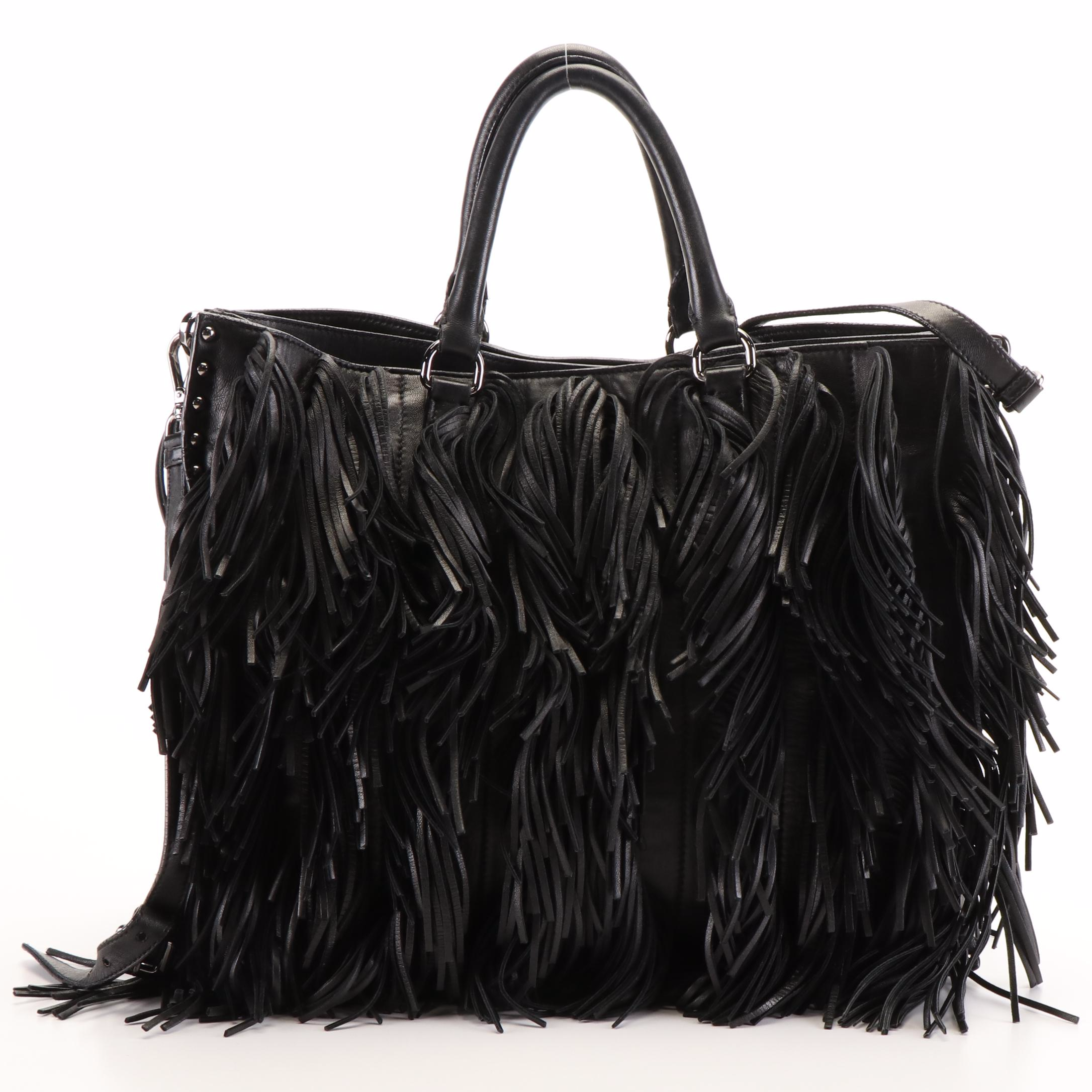 Prada Fringe Tote Bag in Black Leather