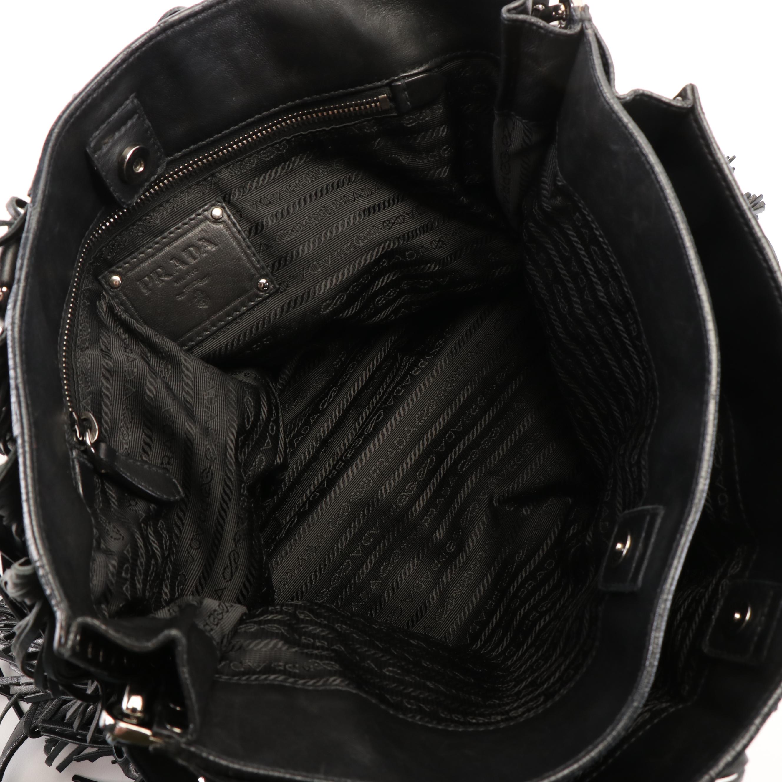 Prada Fringe Tote Bag in Black Leather
