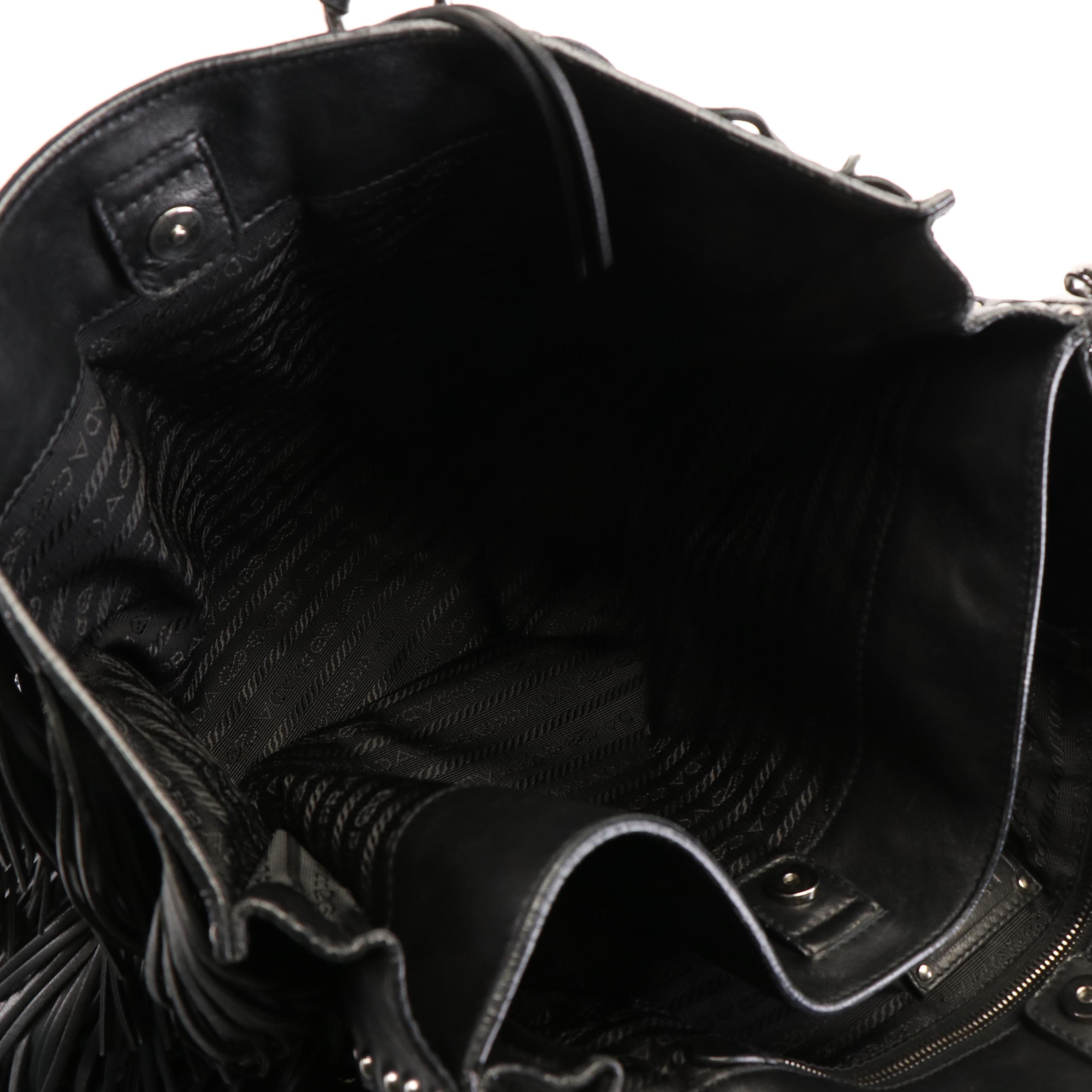 Prada Fringe Tote Bag in Black Leather