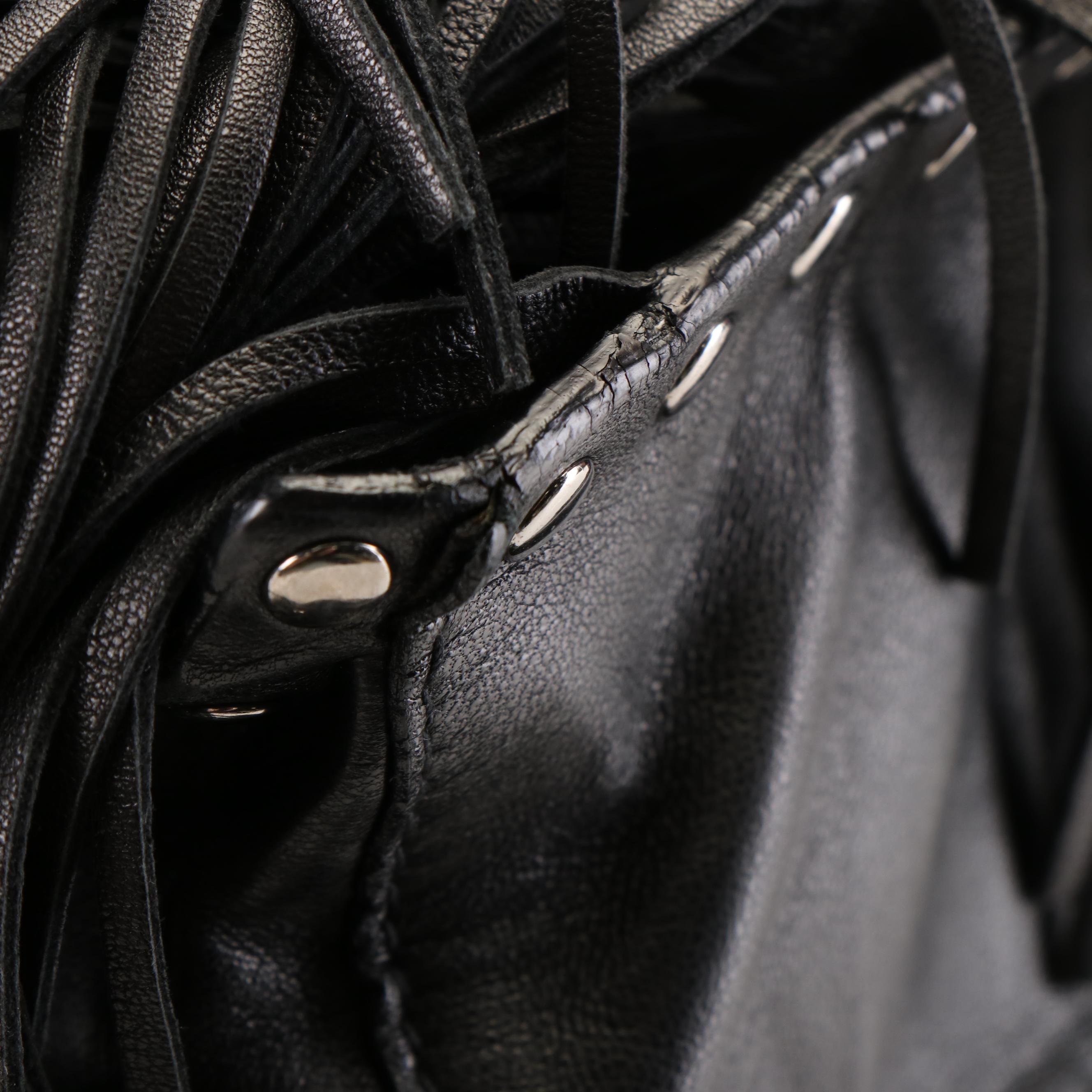 Prada Fringe Tote Bag in Black Leather