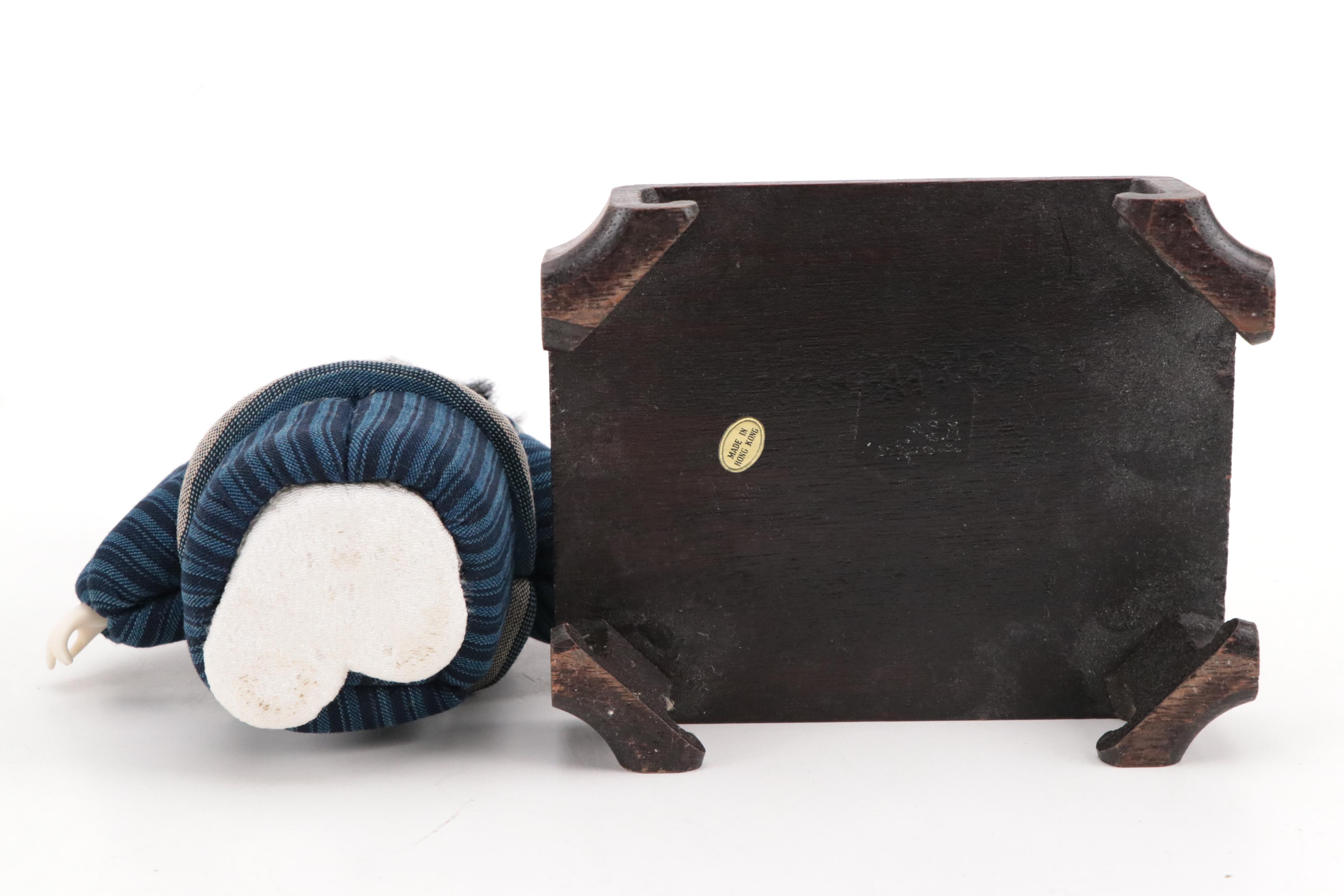 Pair of Japanese Dolls in Matsusaka Momen Clothing with Wooden Bases and Booklet