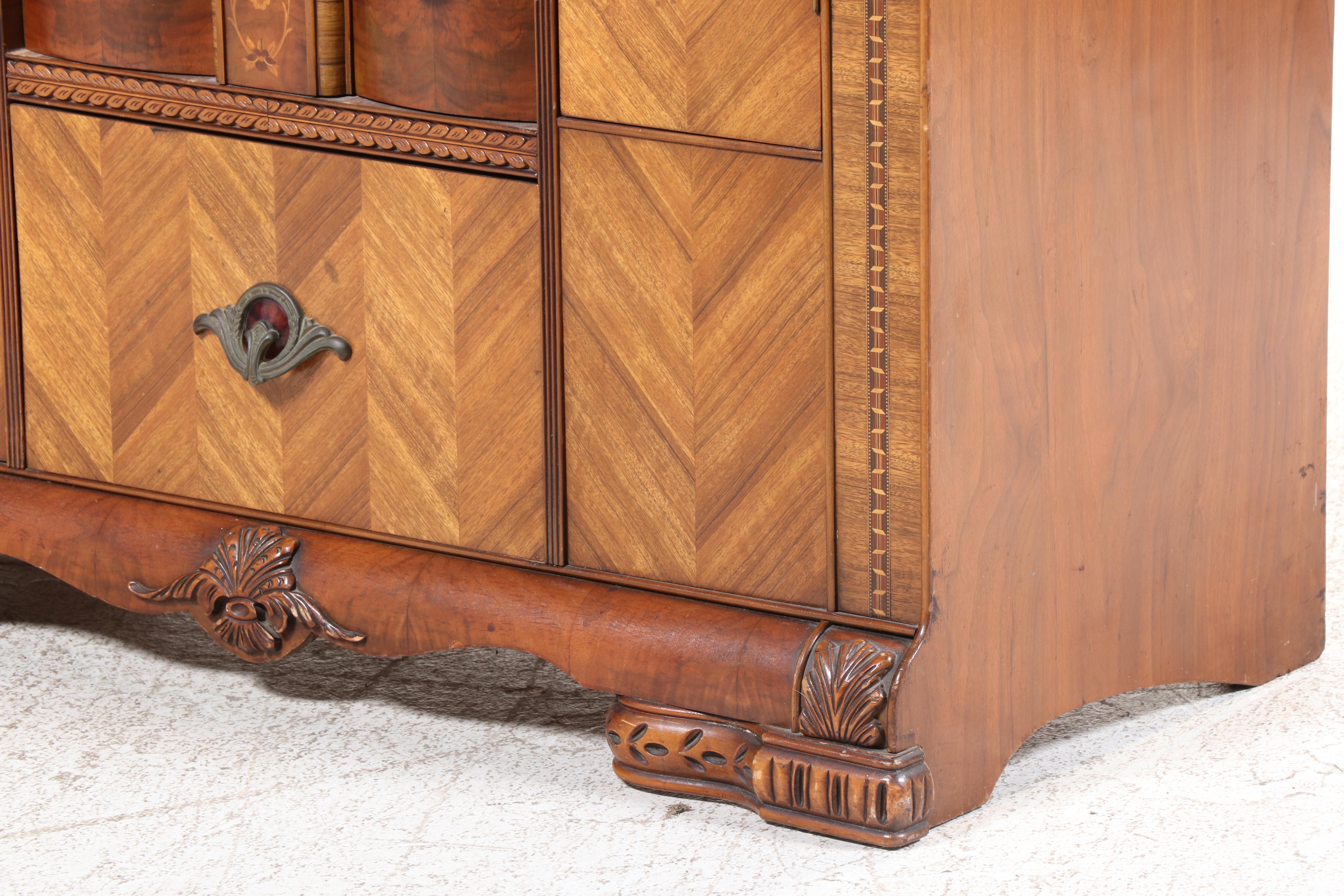 Jiranek Art Deco Walnut and Etched Glass Chifforobe with Secretary, Circa 1930