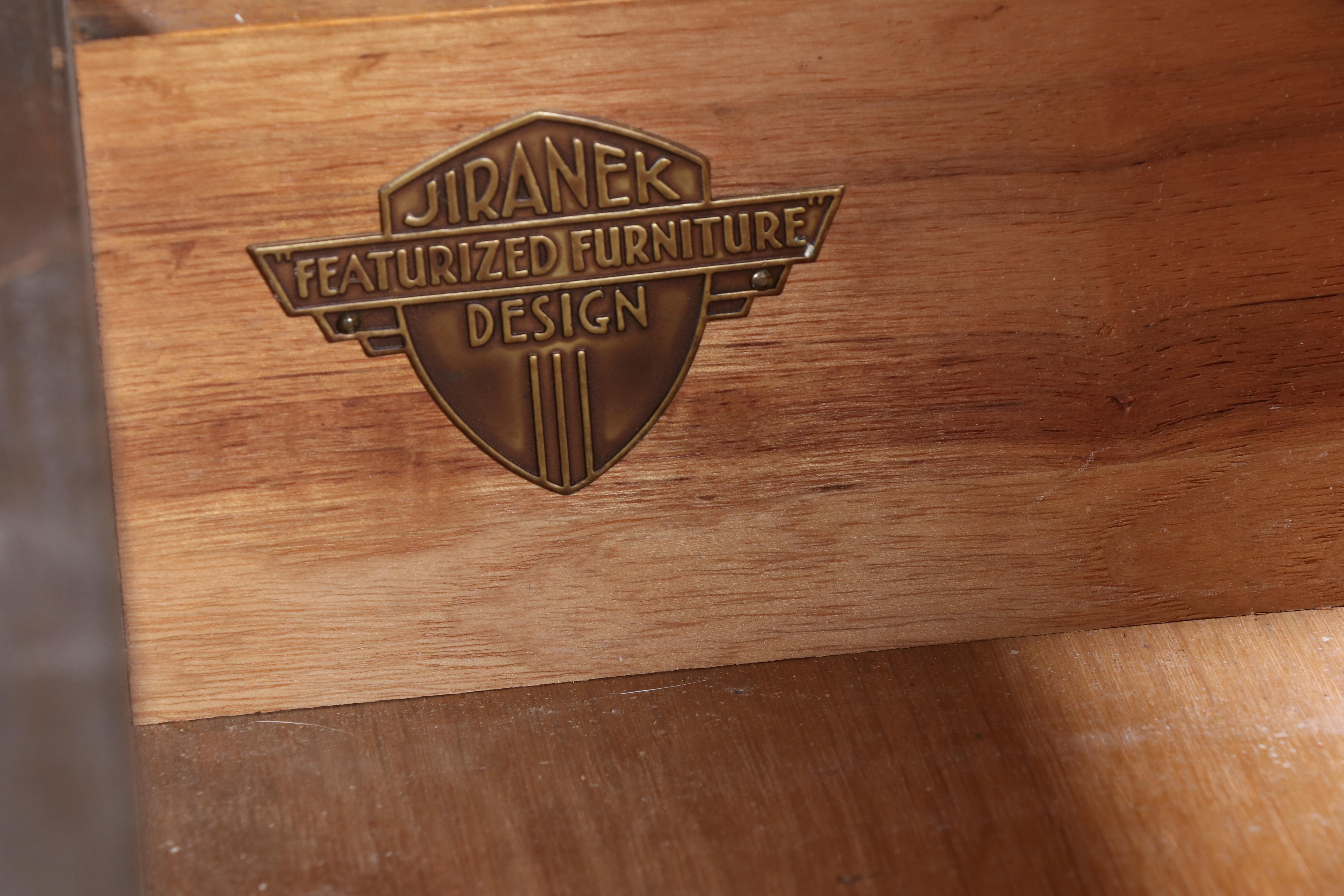 Jiranek Art Deco Walnut and Etched Glass Chifforobe with Secretary, Circa 1930