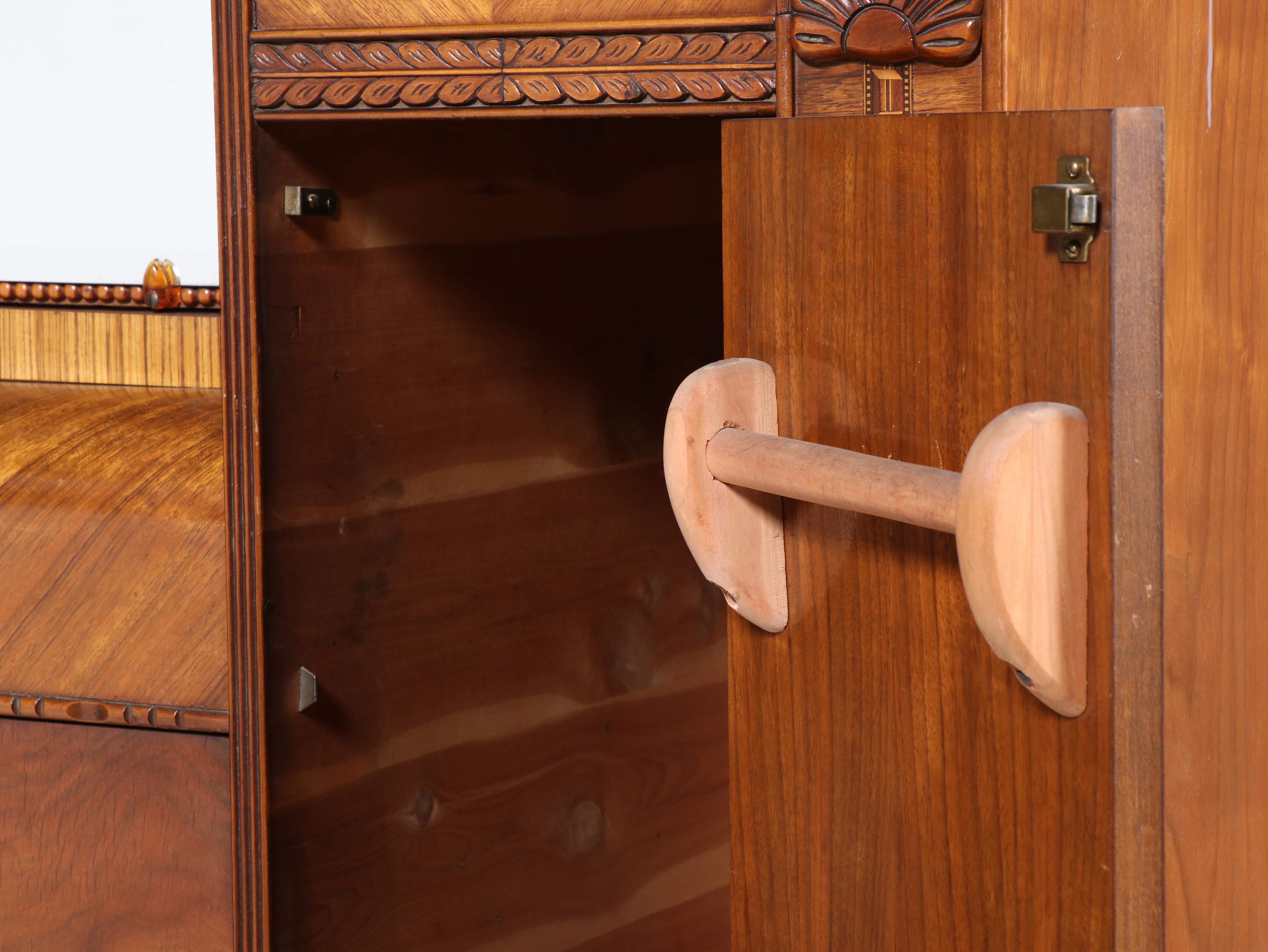 Jiranek Art Deco Walnut and Etched Glass Chifforobe with Secretary, Circa 1930
