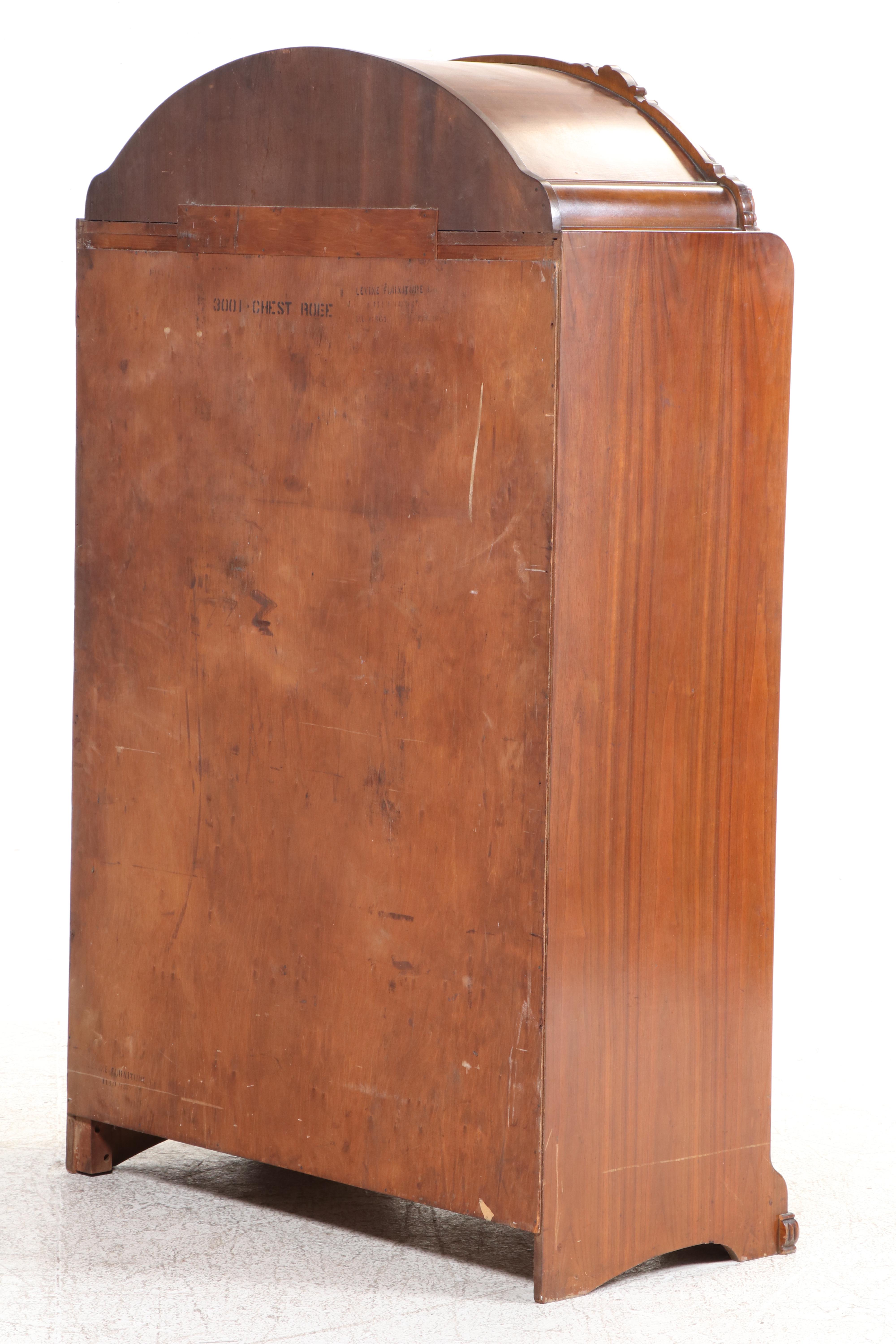 Jiranek Art Deco Walnut and Etched Glass Chifforobe with Secretary, Circa 1930