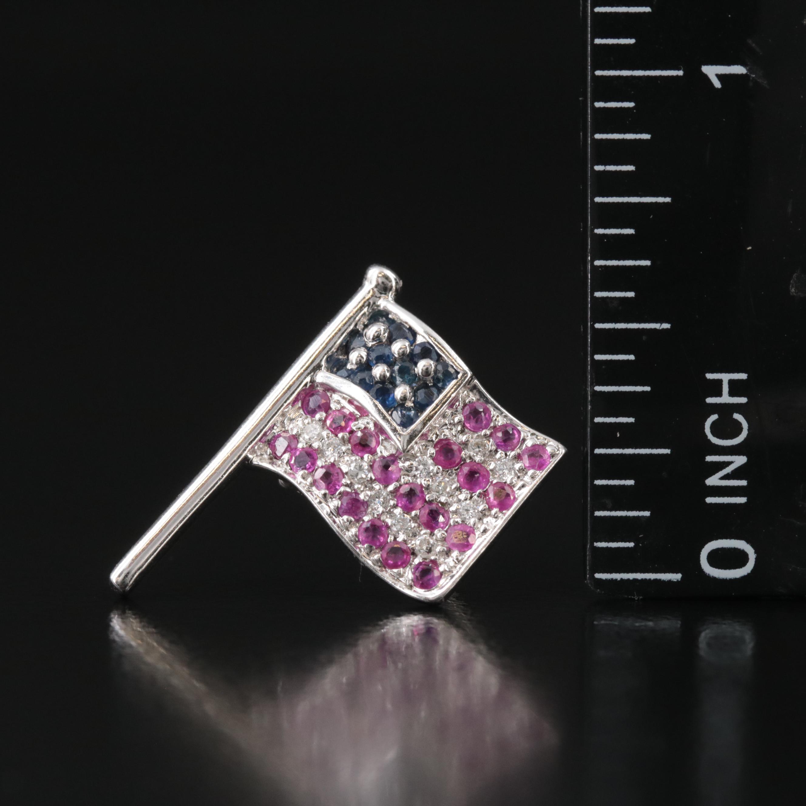 14K Ruby, Sapphire and Diamond American Flag Pin/Pendant