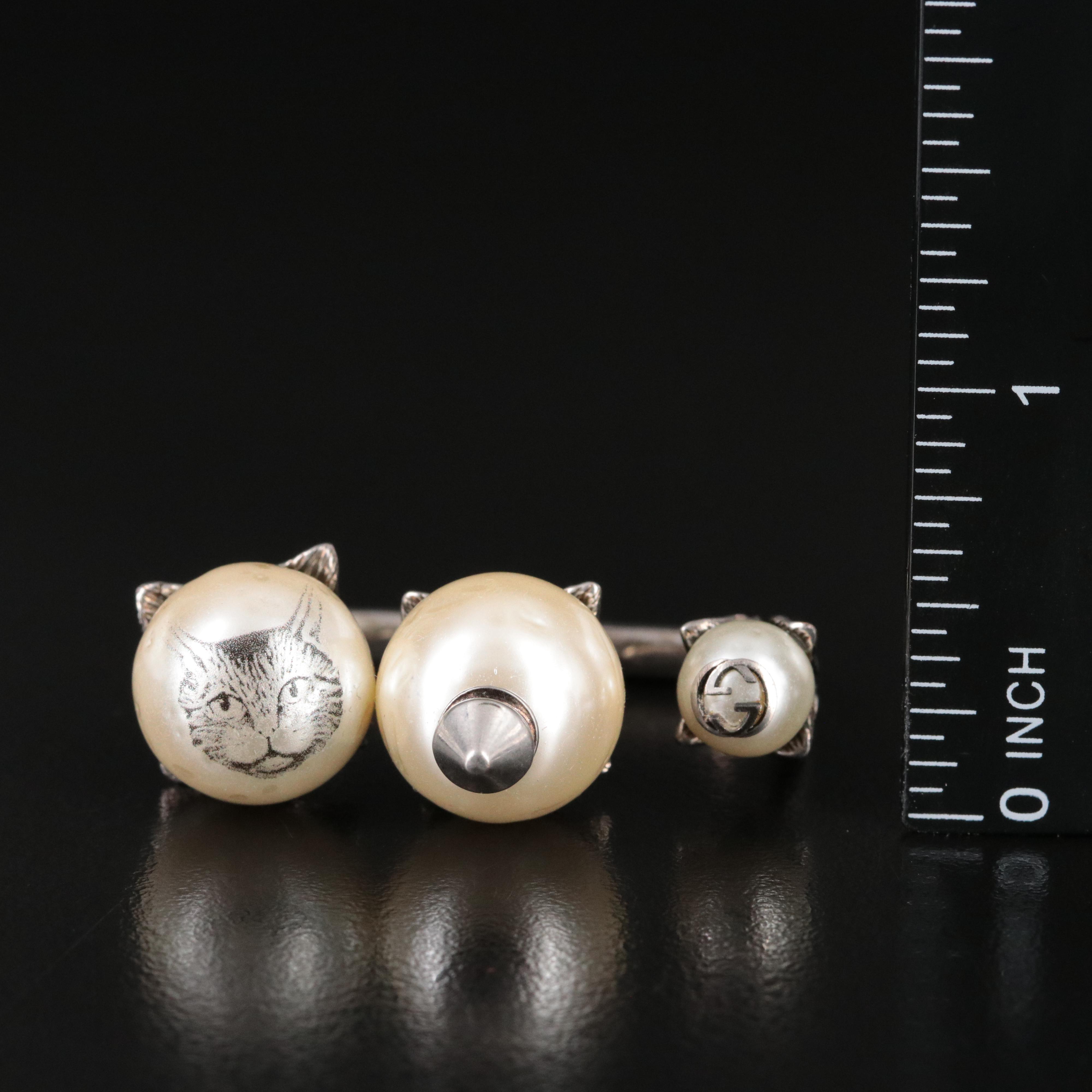 Gucci Faux Pearl Spike Feline Two Finger Ring
