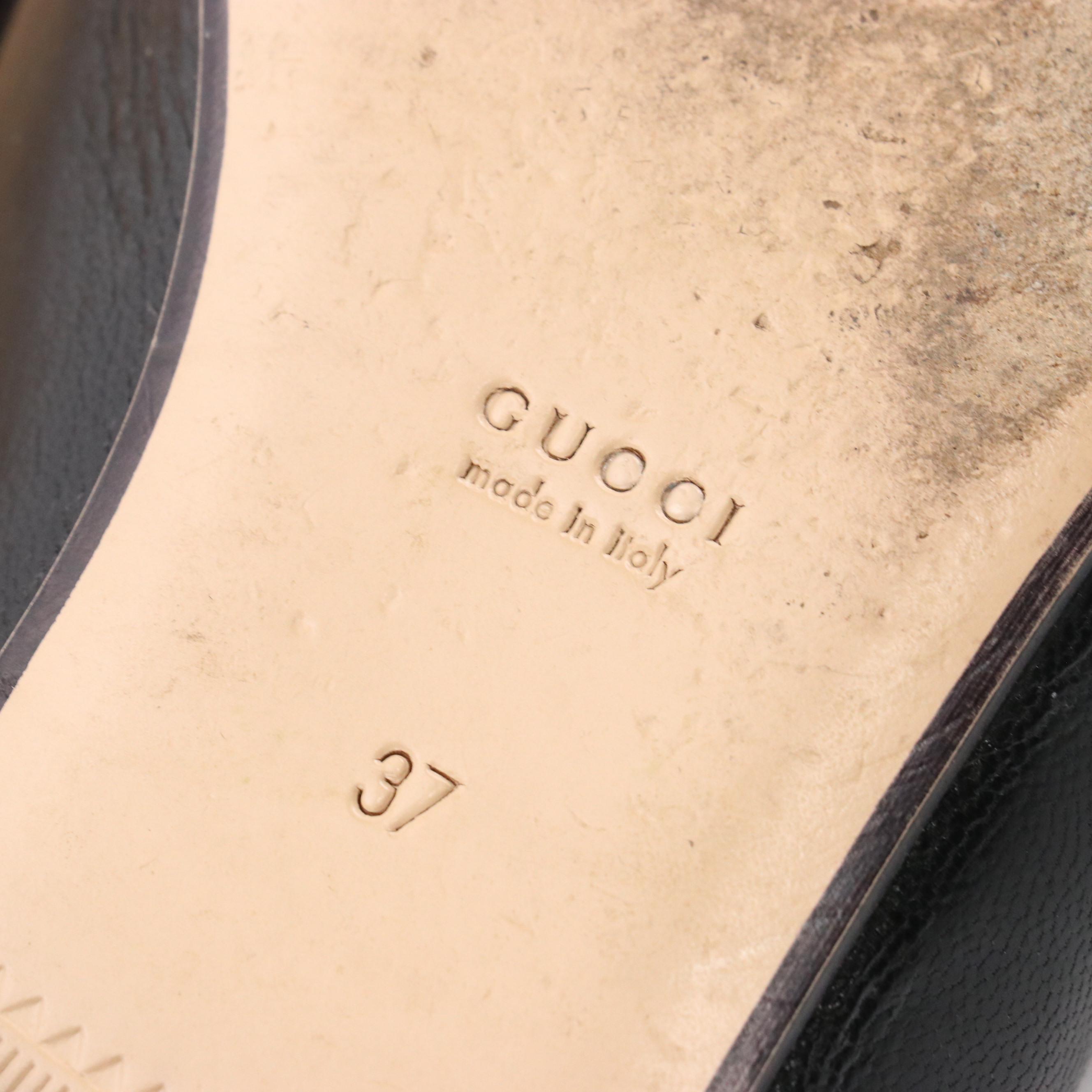 Gucci Black Bee Star Leather Horsebit Slip-On Mules