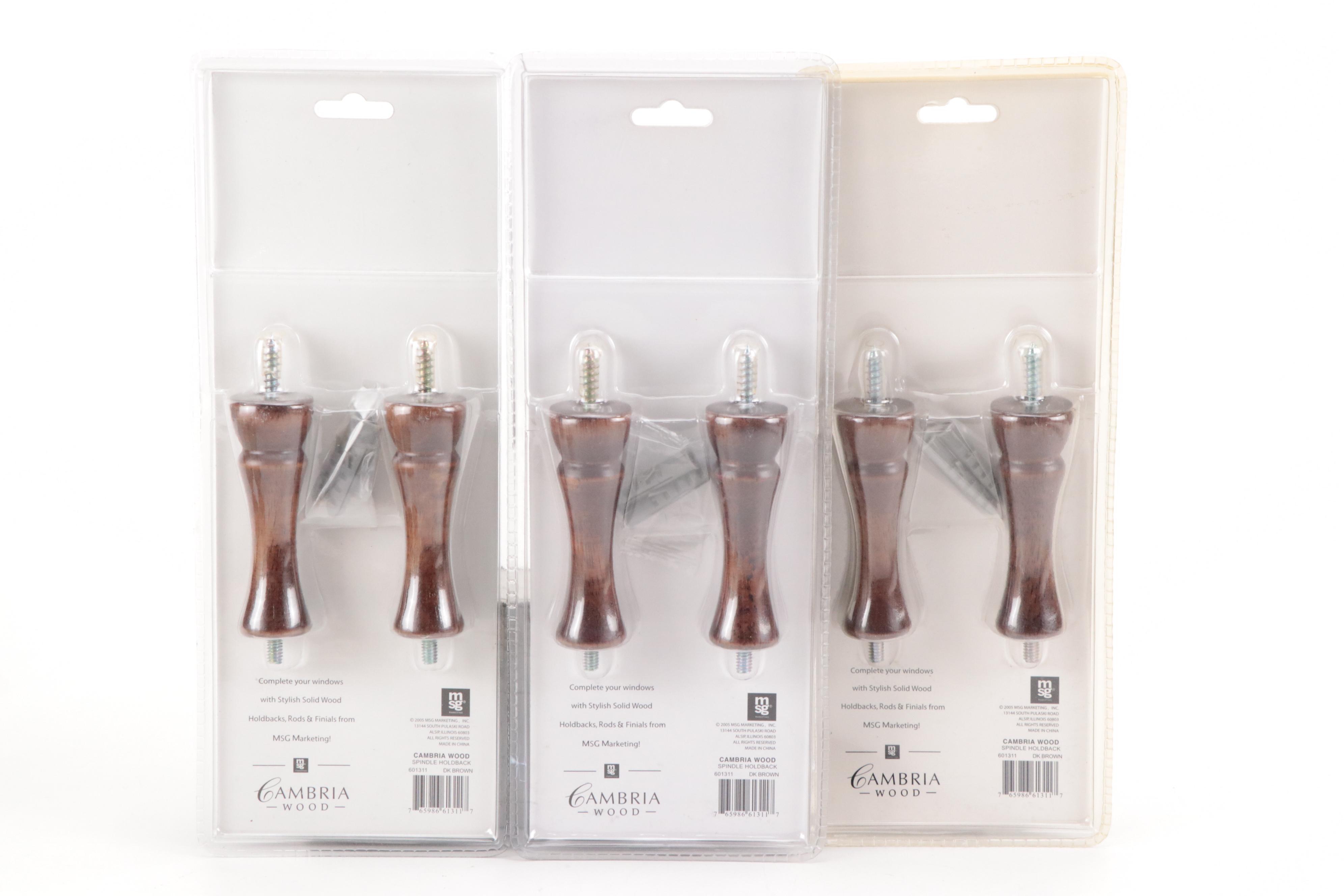 Wood Spindle Curtain Hold Back Hardware, Glass Light Shades and More Décor