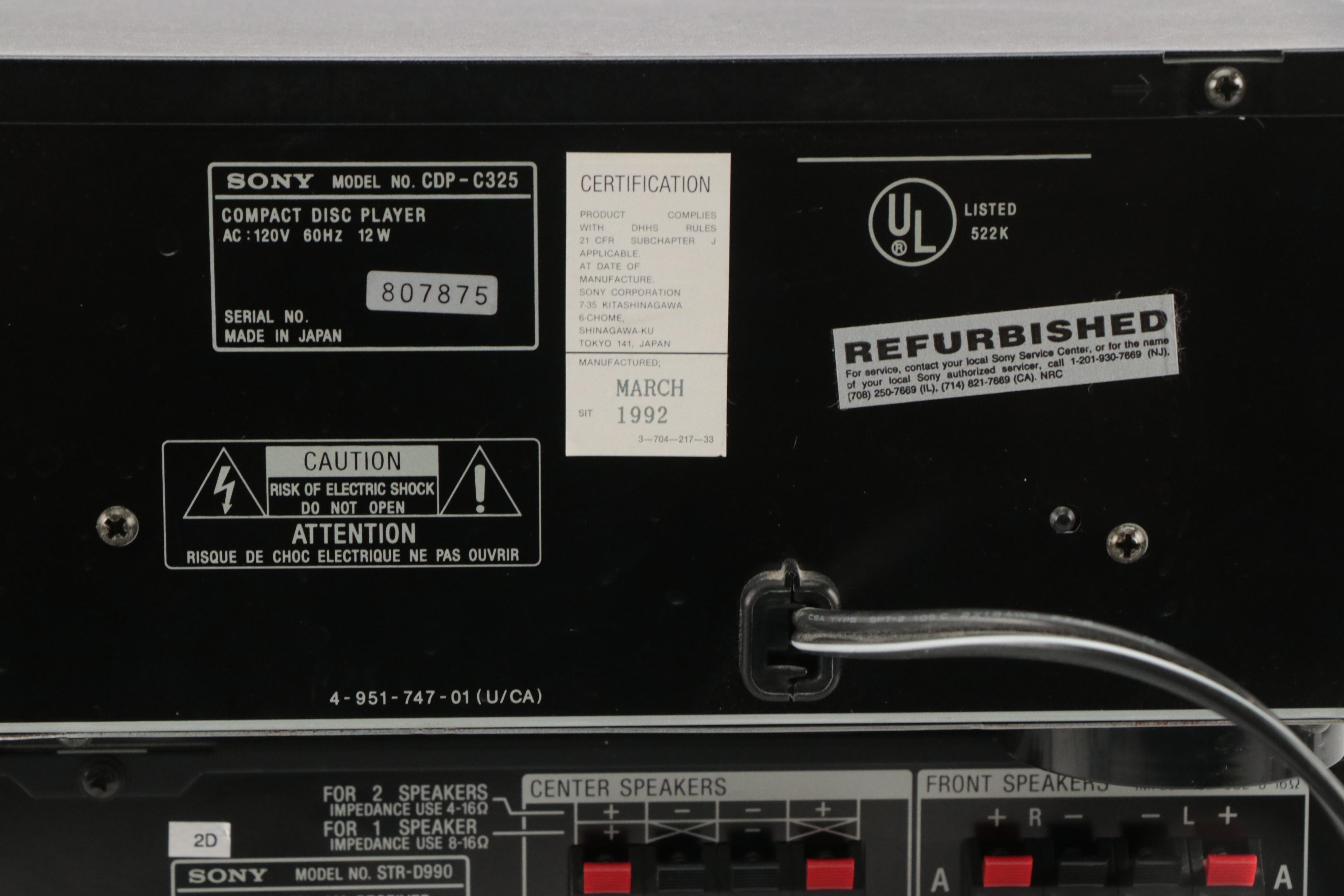 Sony STR-D990 A/V Control Center and CD-C325 Five-Disc CD Player