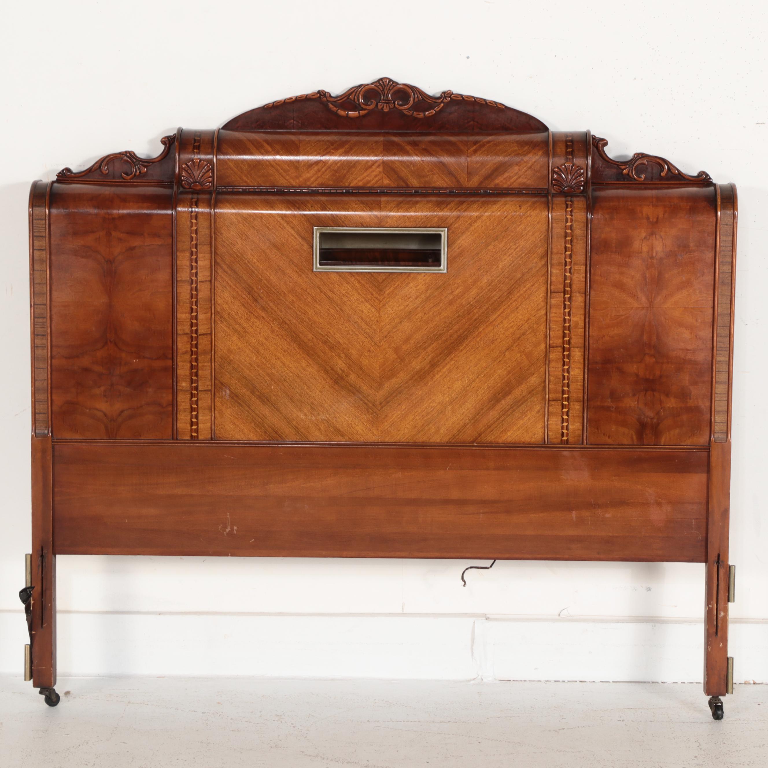 Jiranek Art Deco Walnut Full Size Headboard and Footboard, Circa 1930