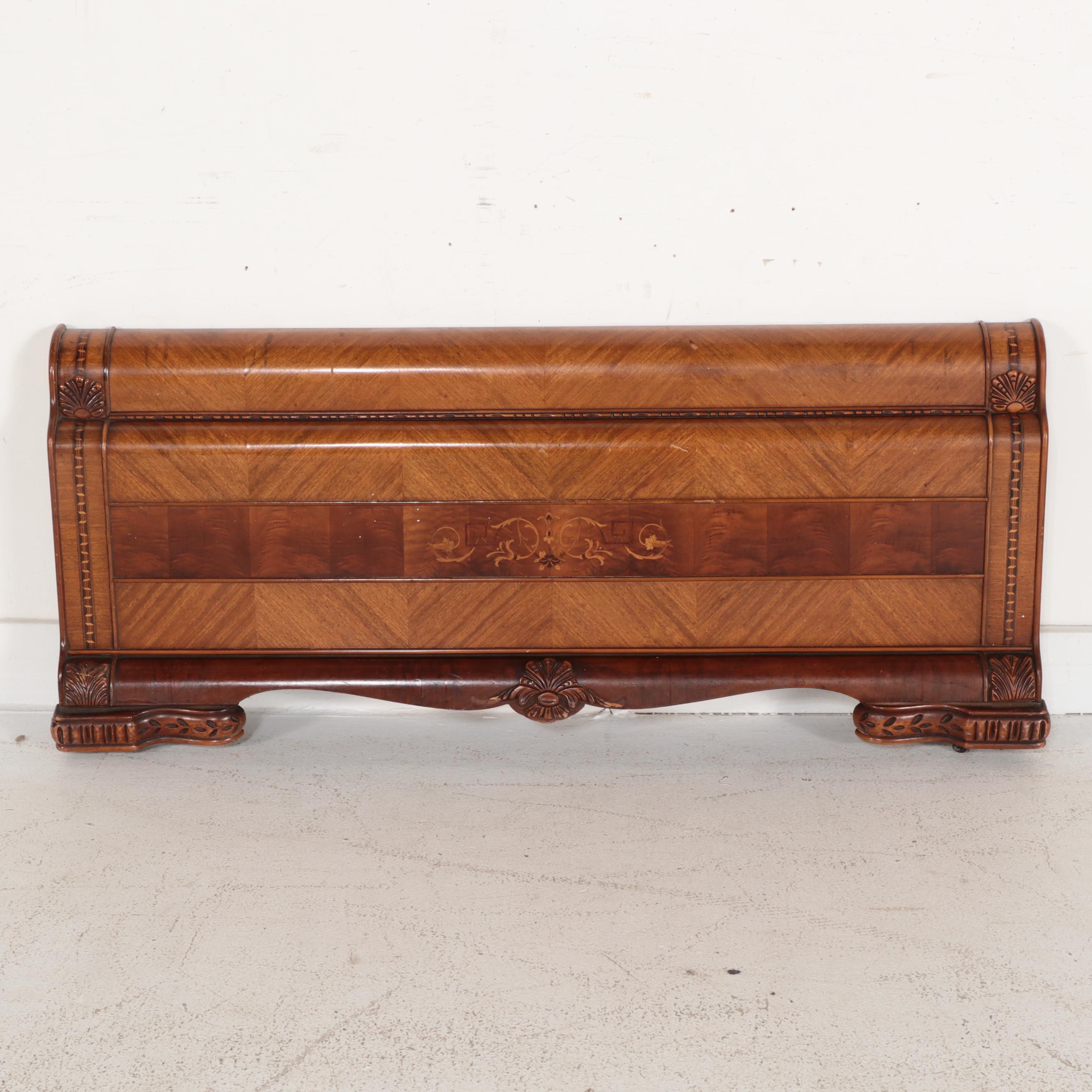 Jiranek Art Deco Walnut Full Size Headboard and Footboard, Circa 1930
